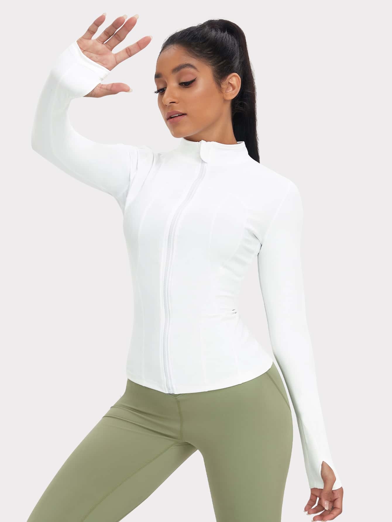 VUTRU 1 Peça Jaqueta Esportiva Feminina com Furo para o Polegar, Ajuste Slim para Corrida e Yoga