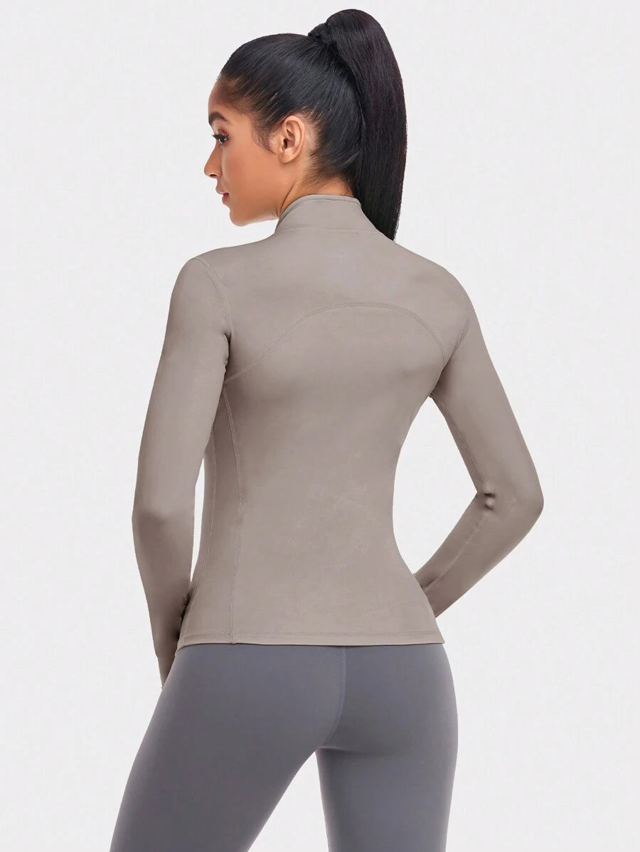 VUTRU 1 Peça Jaqueta Esportiva Feminina com Furo para o Polegar, Ajuste Slim para Corrida e Yoga