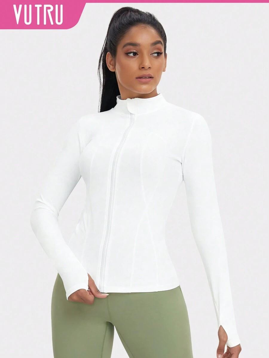 VUTRU 1 Peça Jaqueta Esportiva Feminina com Furo para o Polegar, Ajuste Slim para Corrida e Yoga