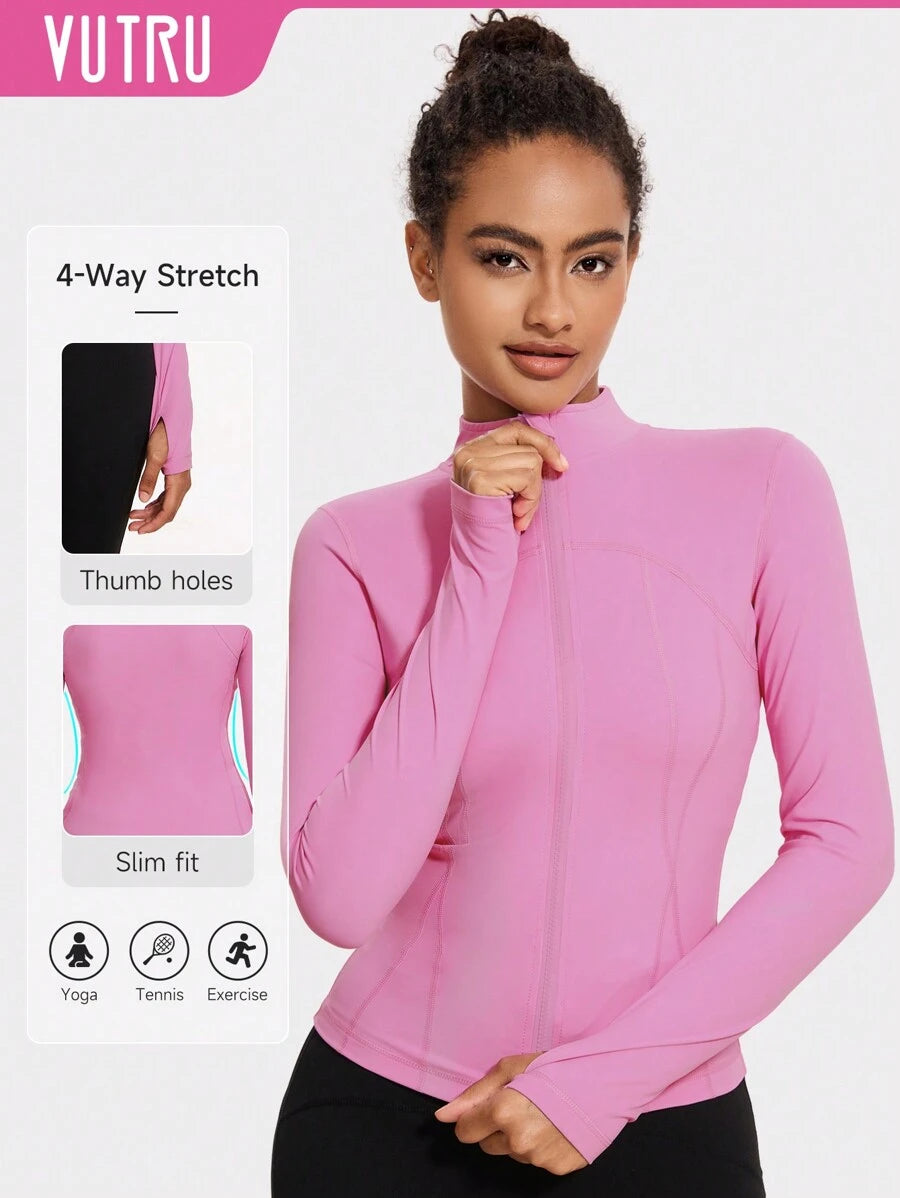 VUTRU 1 Peça Jaqueta Esportiva Feminina com Furo para o Polegar, Ajuste Slim para Corrida e Yoga