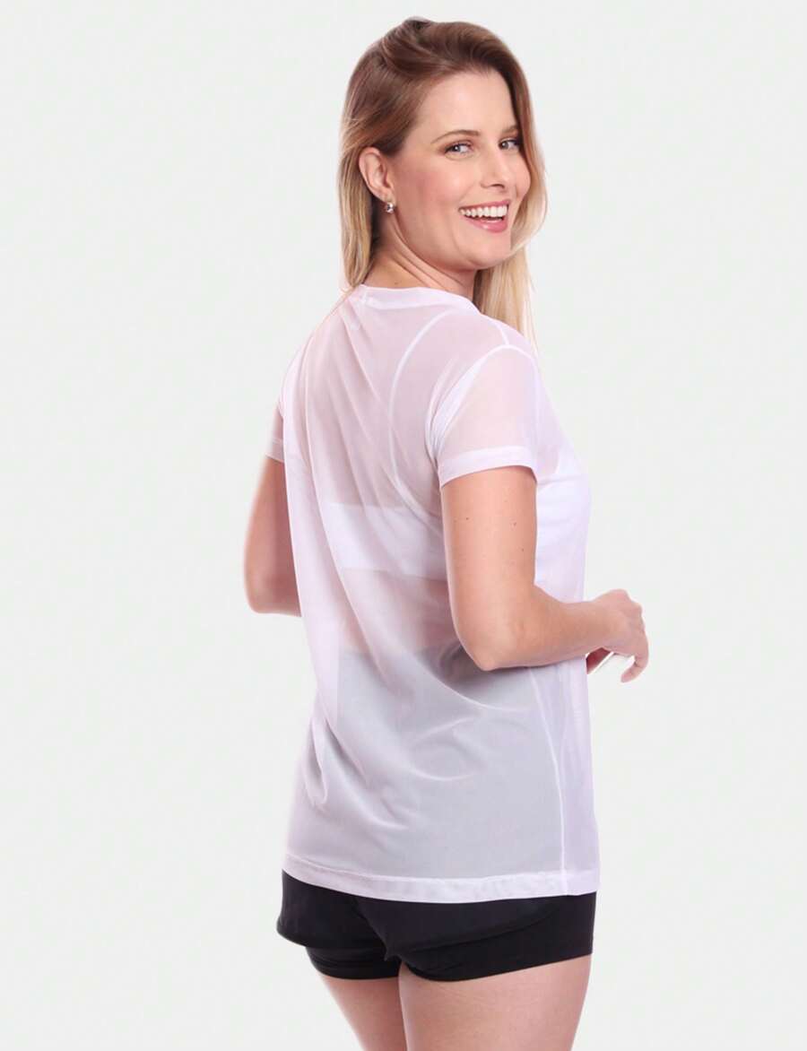 Kit 2 Blusas Manga Curta Blusa Tule Camisa Transparente Treino Academia Fitness
