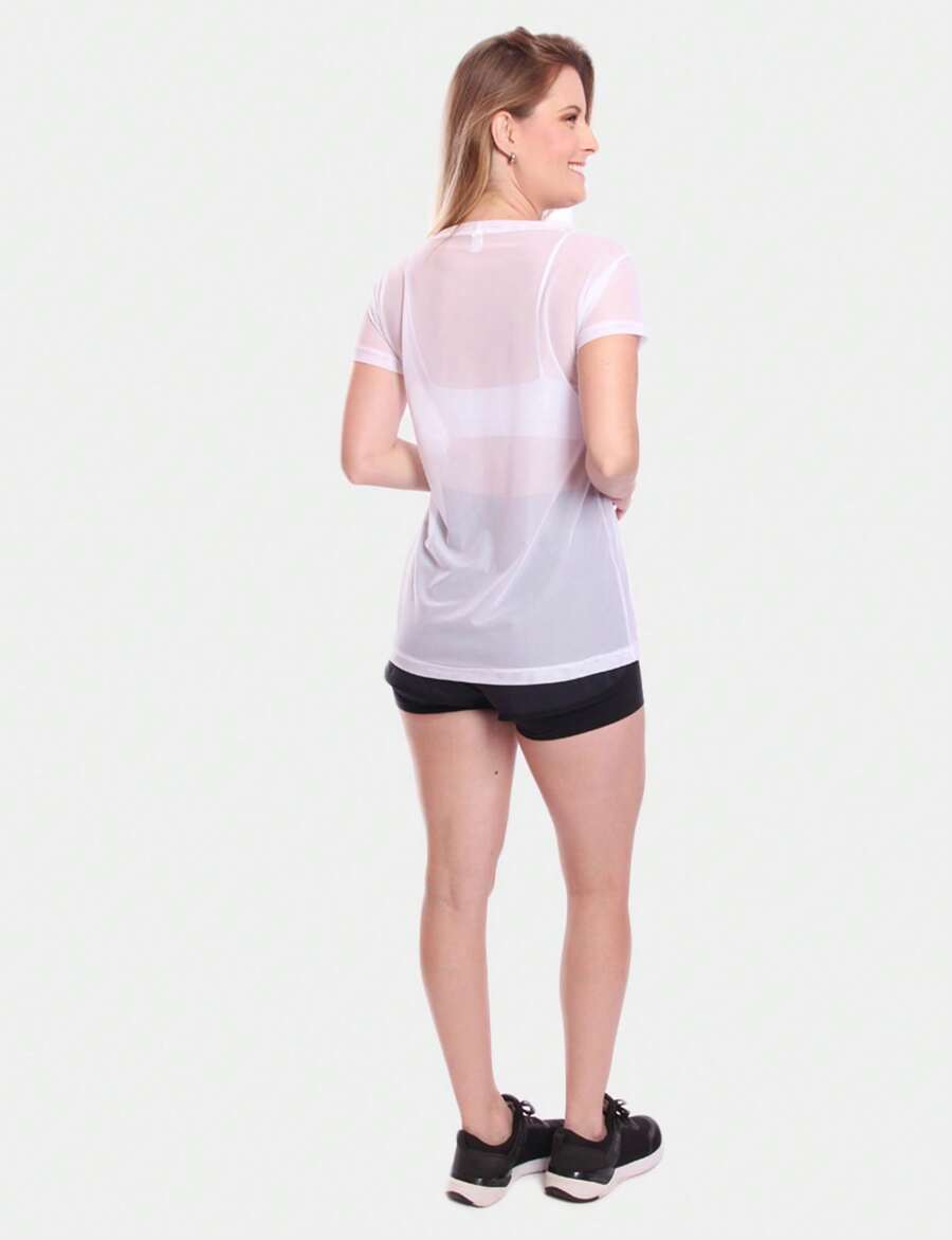 Kit 2 Blusas Manga Curta Blusa Tule Camisa Transparente Treino Academia Fitness
