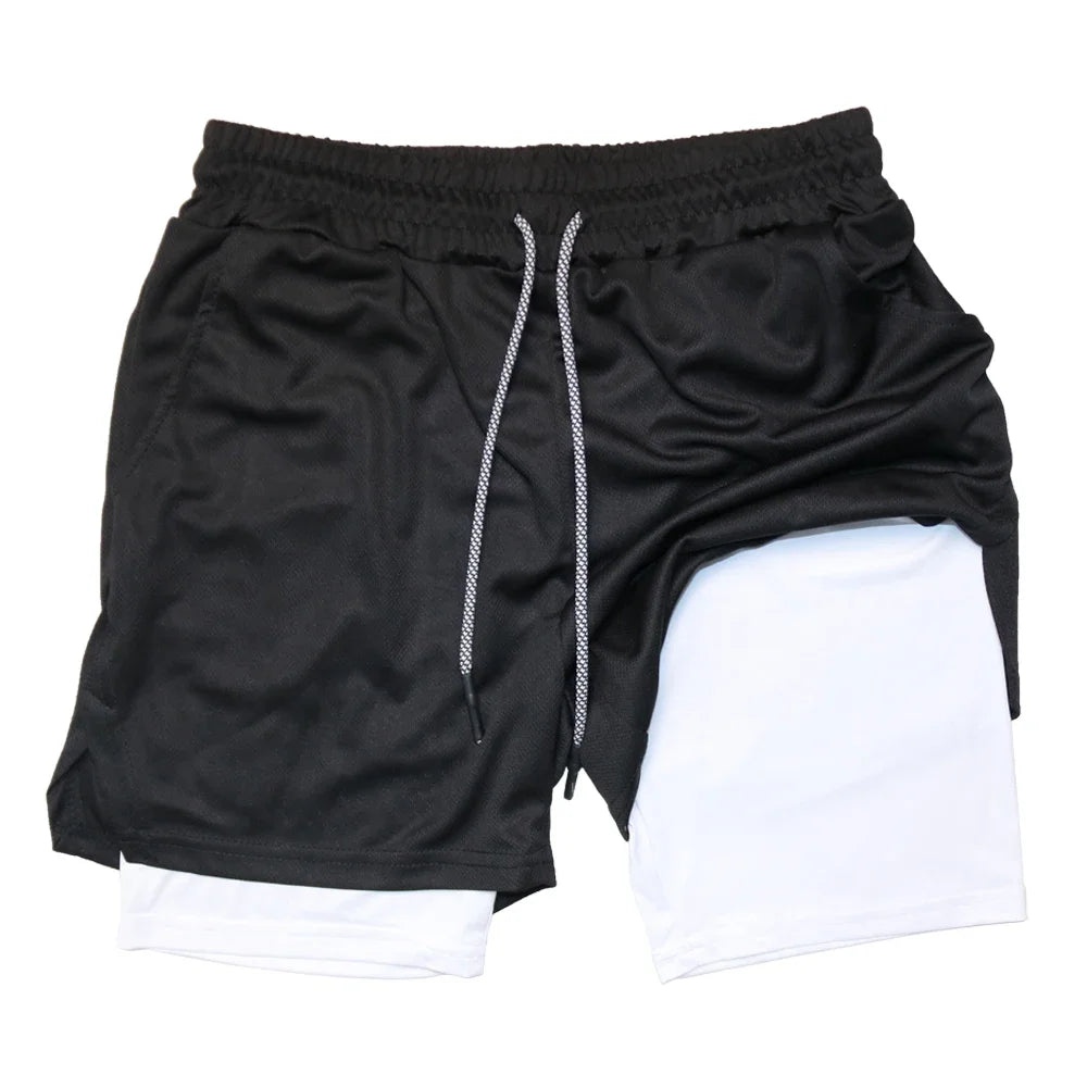 Pantalones cortos deportivos de doble capa para hombre, pantalones cortos deportivos 2 en 1 para entrenamiento de gimnasia, entrenamiento de secado rápido, trote, doble cubierta, verano