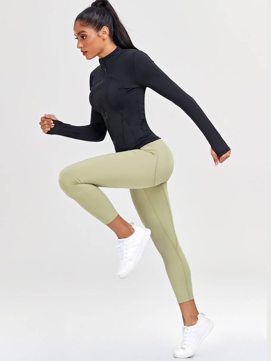 VUTRU 1 Peça Jaqueta Esportiva Feminina com Furo para o Polegar, Ajuste Slim para Corrida e Yoga