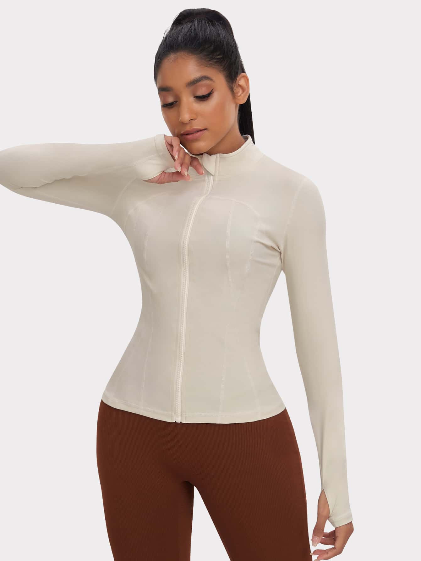 VUTRU 1 Peça Jaqueta Esportiva Feminina com Furo para o Polegar, Ajuste Slim para Corrida e Yoga