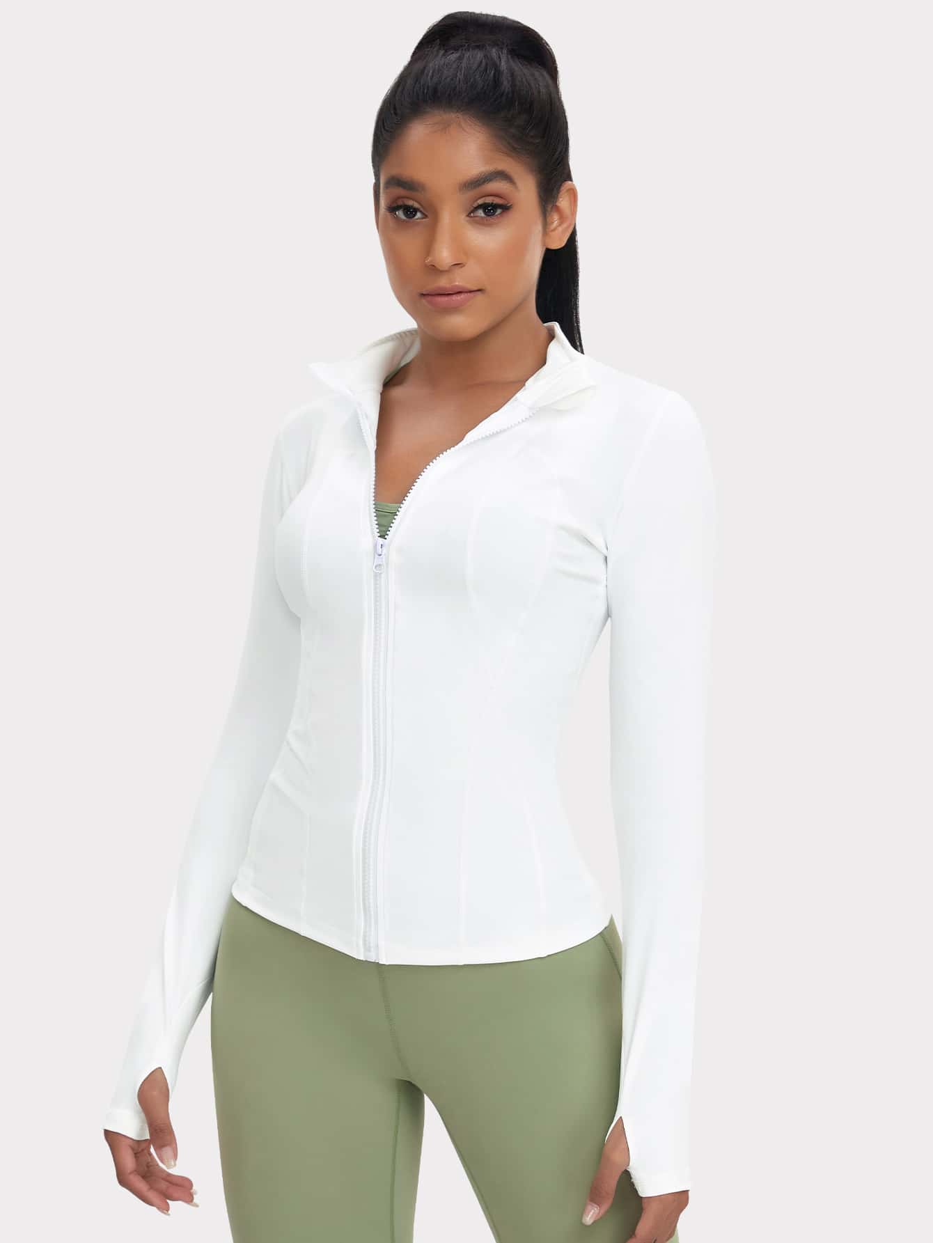 VUTRU 1 Peça Jaqueta Esportiva Feminina com Furo para o Polegar, Ajuste Slim para Corrida e Yoga