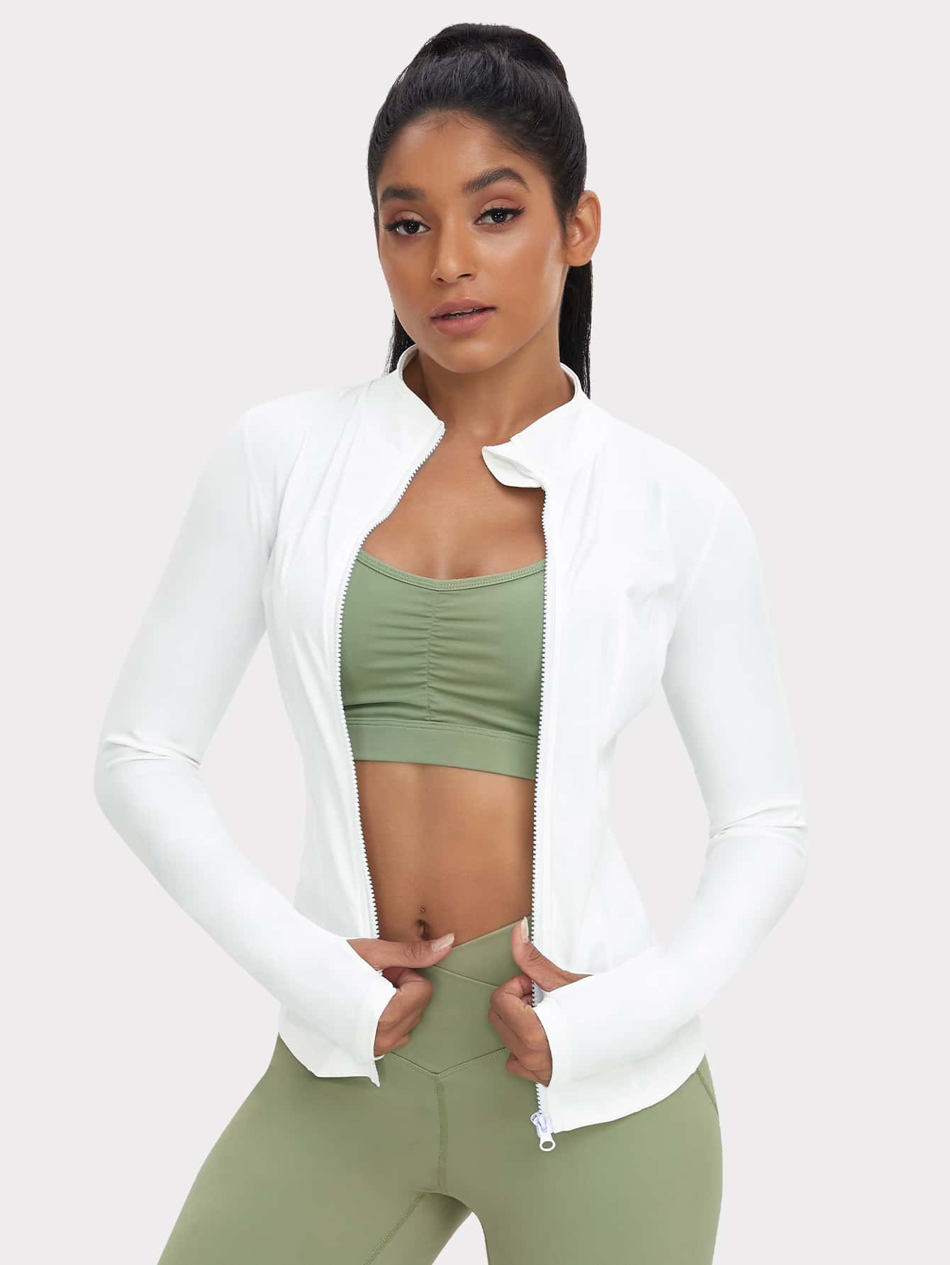 VUTRU 1 Peça Jaqueta Esportiva Feminina com Furo para o Polegar, Ajuste Slim para Corrida e Yoga