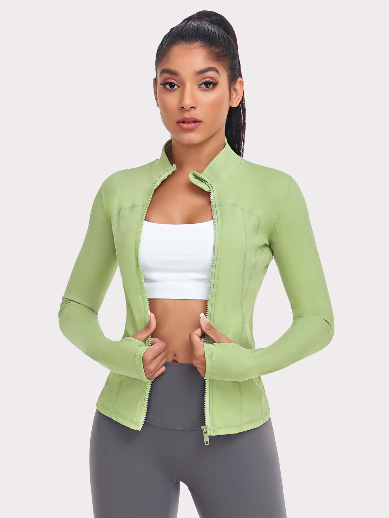 VUTRU 1 Peça Jaqueta Esportiva Feminina com Furo para o Polegar, Ajuste Slim para Corrida e Yoga