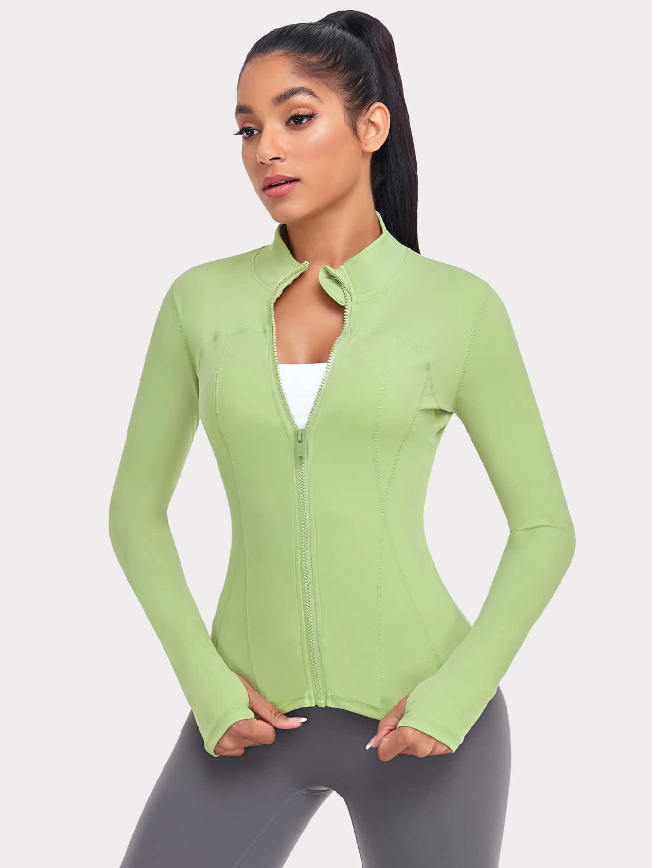 VUTRU 1 Peça Jaqueta Esportiva Feminina com Furo para o Polegar, Ajuste Slim para Corrida e Yoga