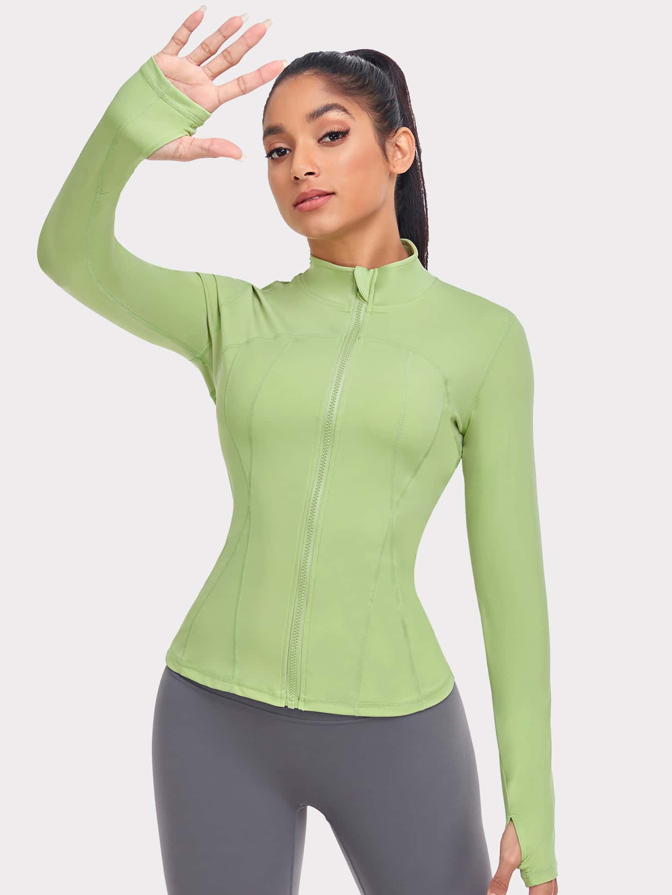 VUTRU 1 Peça Jaqueta Esportiva Feminina com Furo para o Polegar, Ajuste Slim para Corrida e Yoga