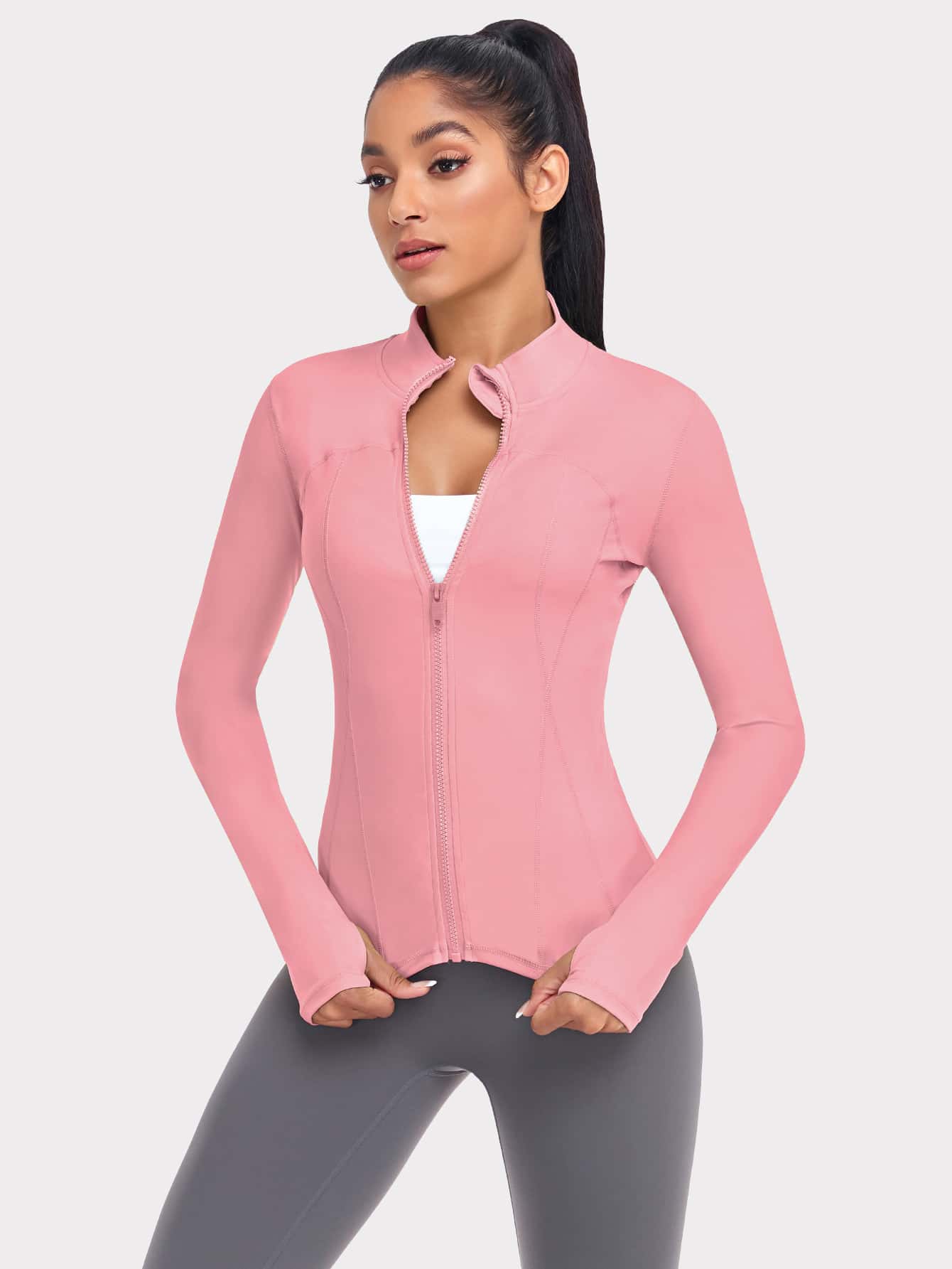 VUTRU 1 Peça Jaqueta Esportiva Feminina com Furo para o Polegar, Ajuste Slim para Corrida e Yoga