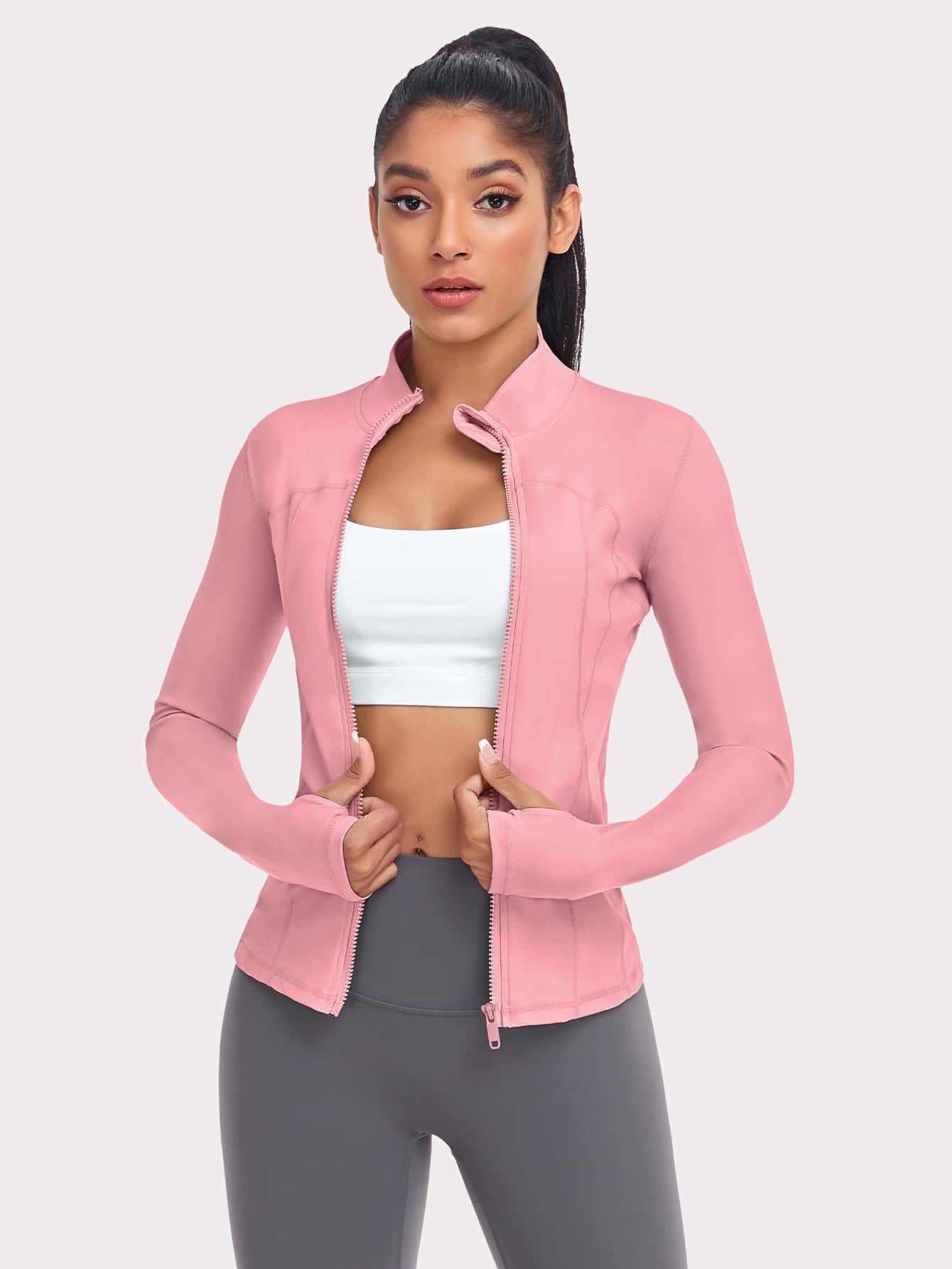 VUTRU 1 Peça Jaqueta Esportiva Feminina com Furo para o Polegar, Ajuste Slim para Corrida e Yoga