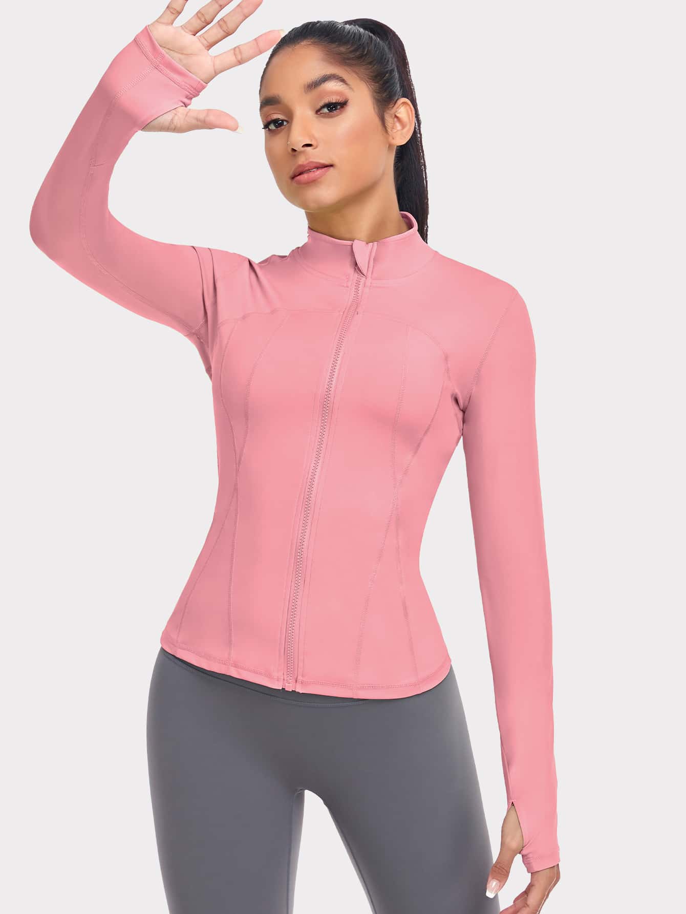VUTRU 1 Peça Jaqueta Esportiva Feminina com Furo para o Polegar, Ajuste Slim para Corrida e Yoga