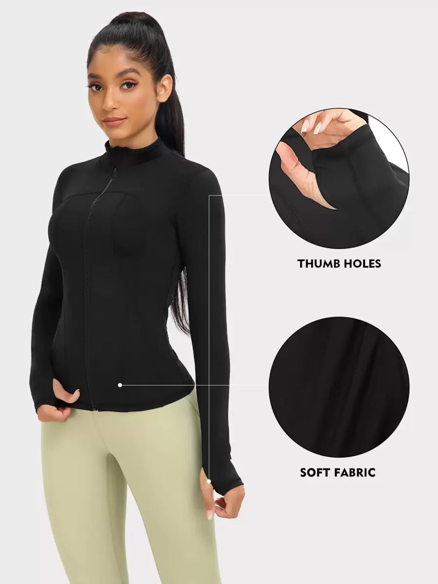 VUTRU 1 Peça Jaqueta Esportiva Feminina com Furo para o Polegar, Ajuste Slim para Corrida e Yoga