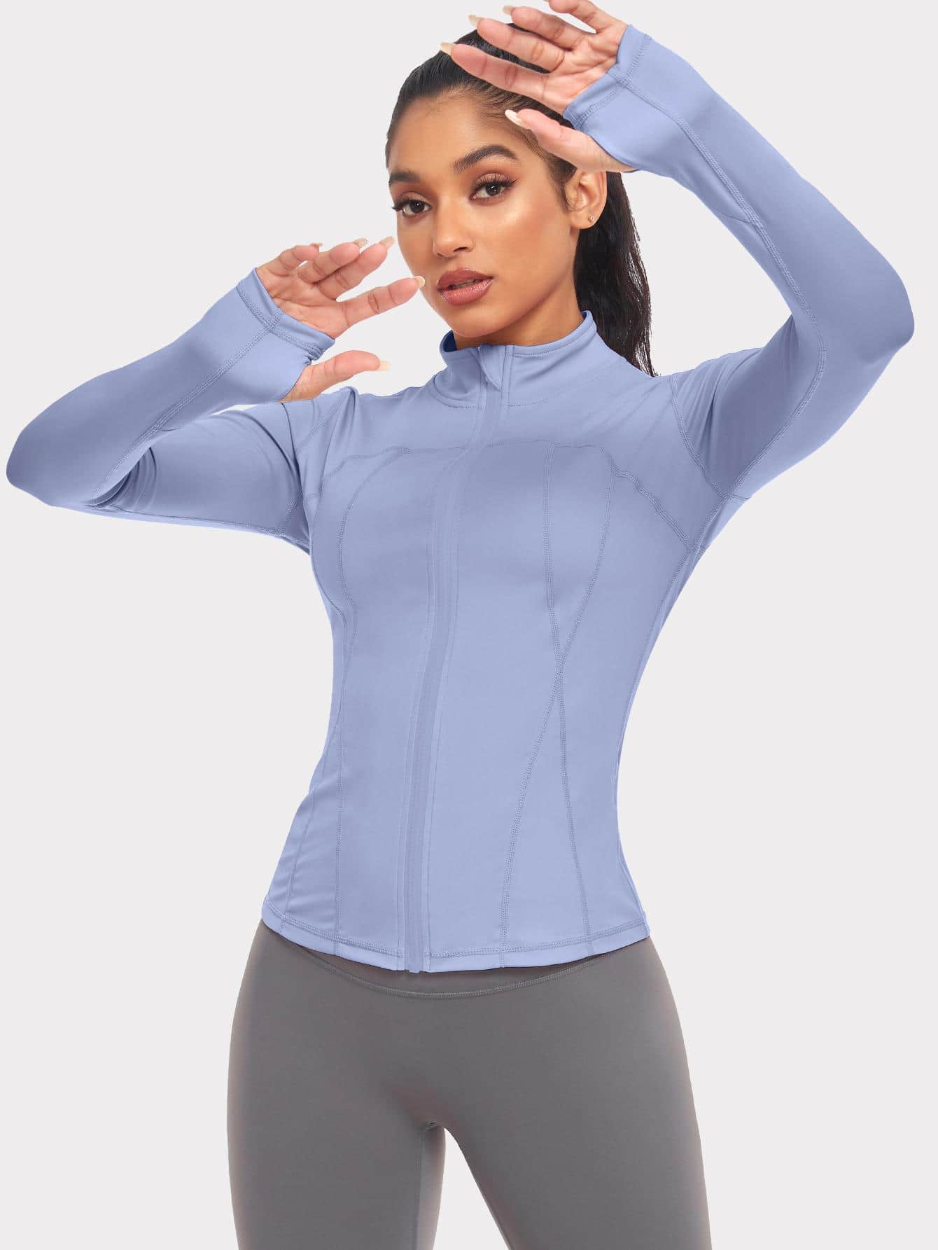 VUTRU 1 Peça Jaqueta Esportiva Feminina com Furo para o Polegar, Ajuste Slim para Corrida e Yoga