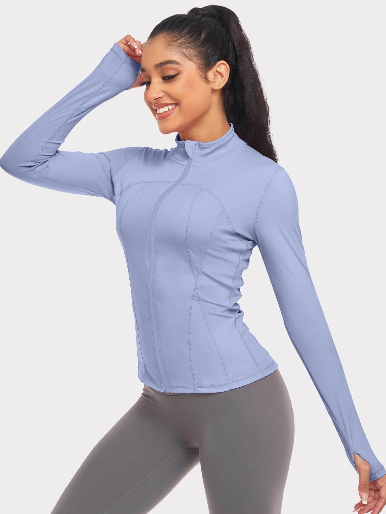 VUTRU 1 Peça Jaqueta Esportiva Feminina com Furo para o Polegar, Ajuste Slim para Corrida e Yoga
