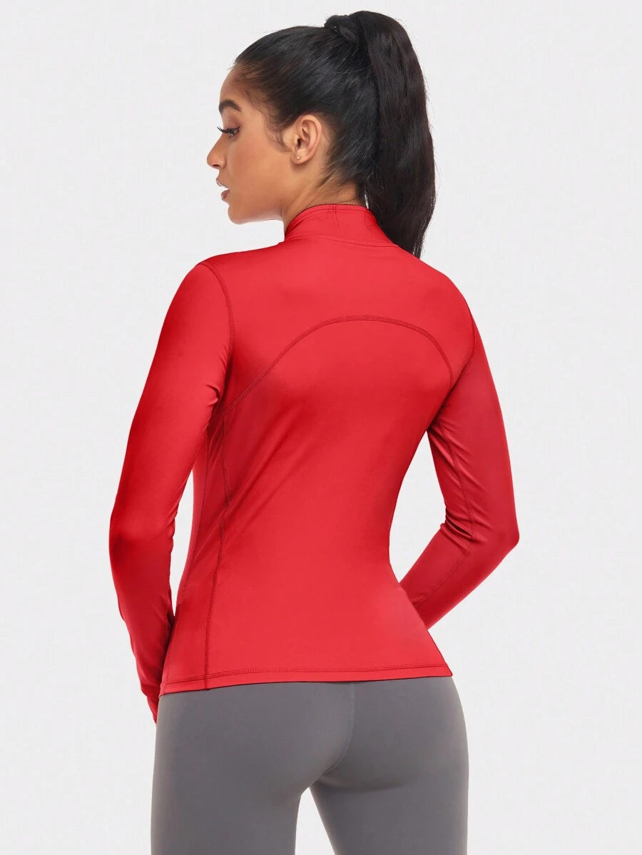 VUTRU 1 Peça Jaqueta Esportiva Feminina com Furo para o Polegar, Ajuste Slim para Corrida e Yoga