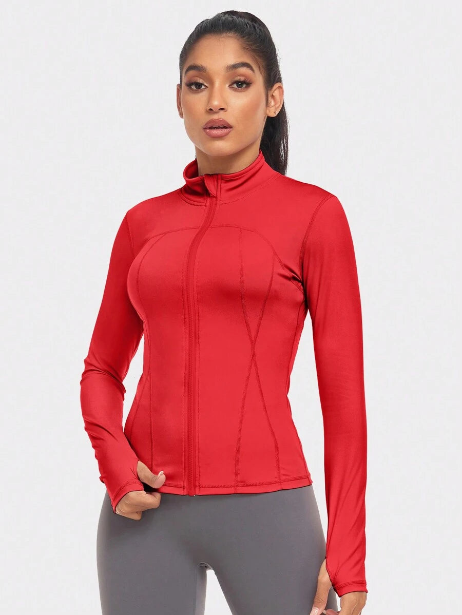 VUTRU 1 Peça Jaqueta Esportiva Feminina com Furo para o Polegar, Ajuste Slim para Corrida e Yoga