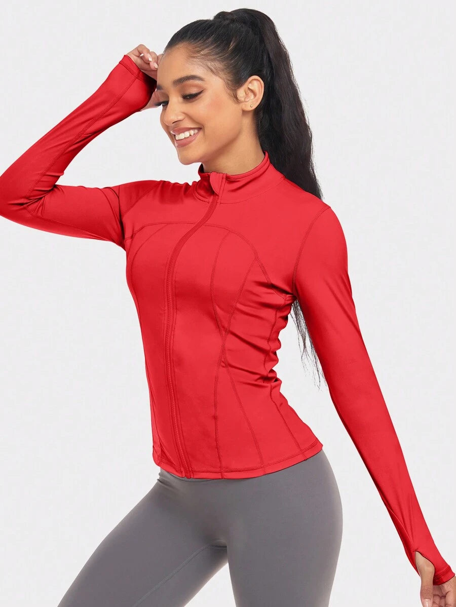 VUTRU 1 Peça Jaqueta Esportiva Feminina com Furo para o Polegar, Ajuste Slim para Corrida e Yoga