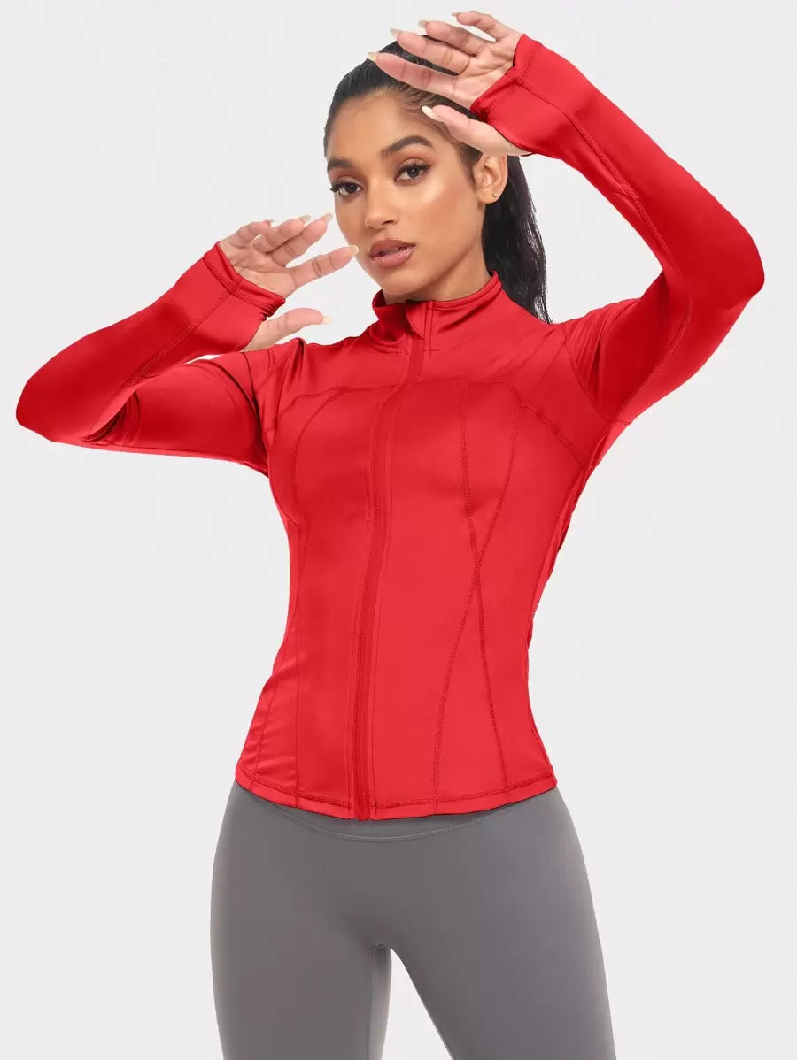 VUTRU 1 Peça Jaqueta Esportiva Feminina com Furo para o Polegar, Ajuste Slim para Corrida e Yoga
