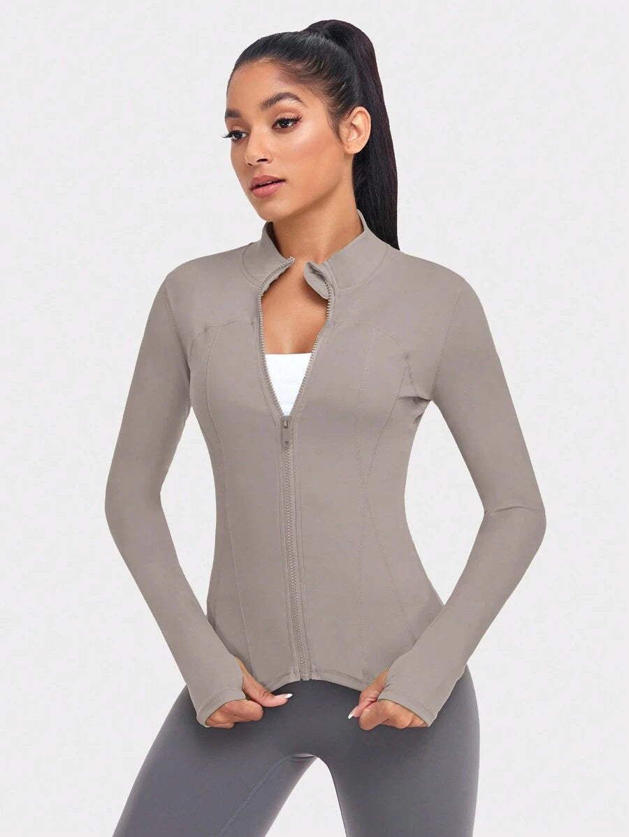 VUTRU 1 Peça Jaqueta Esportiva Feminina com Furo para o Polegar, Ajuste Slim para Corrida e Yoga
