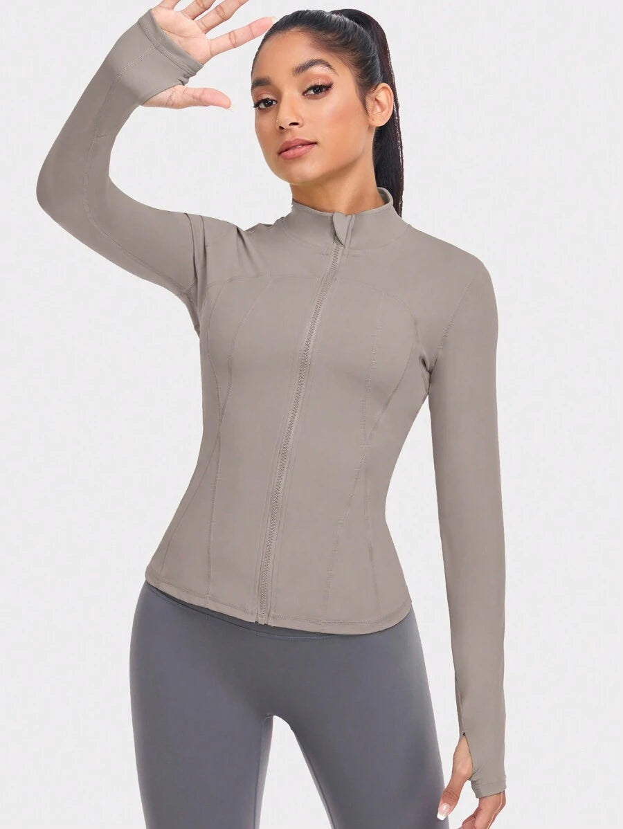 VUTRU 1 Peça Jaqueta Esportiva Feminina com Furo para o Polegar, Ajuste Slim para Corrida e Yoga