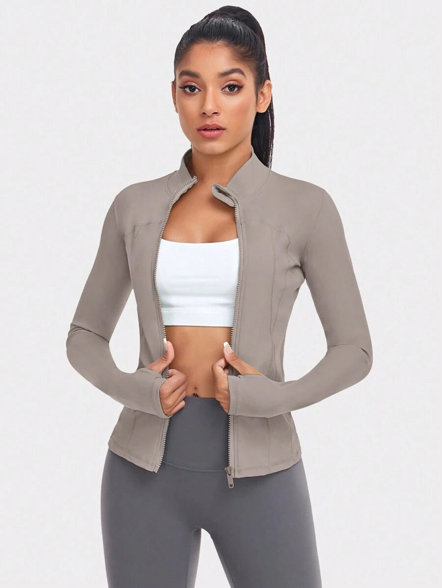 VUTRU 1 Peça Jaqueta Esportiva Feminina com Furo para o Polegar, Ajuste Slim para Corrida e Yoga
