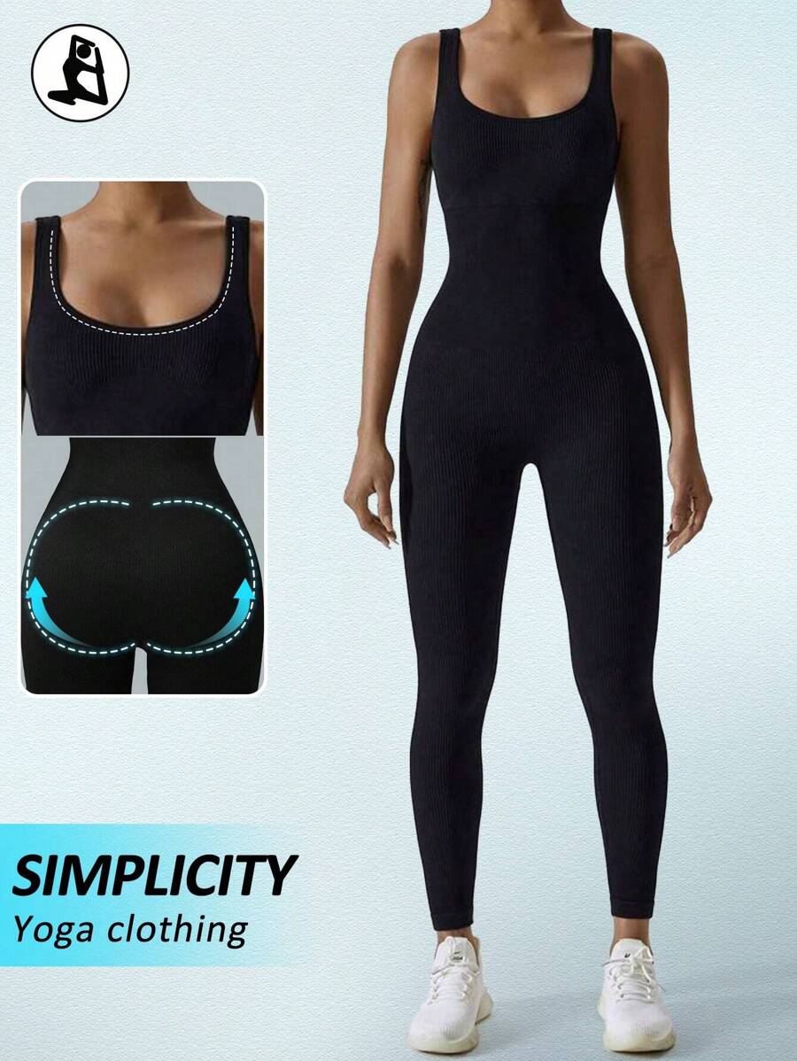 Yefecy 1 Peça Macacão Esportivo Sem Costura de Ioga, Fitness e Corrida, Cor Sólida e Alta Elasticidade, para Mulheres