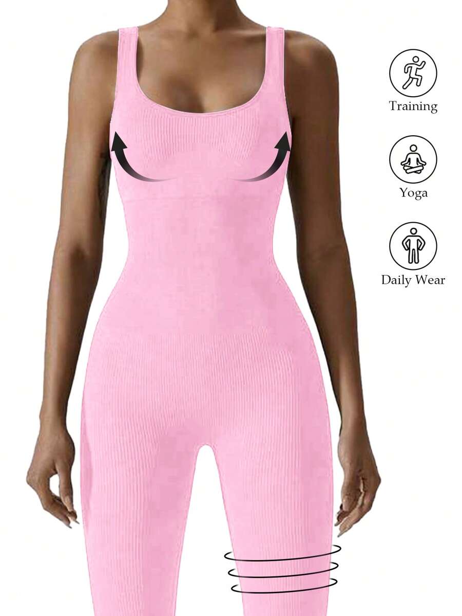 Yefecy 1 Peça Macacão Esportivo Sem Costura de Ioga, Fitness e Corrida, Cor Sólida e Alta Elasticidade, para Mulheres