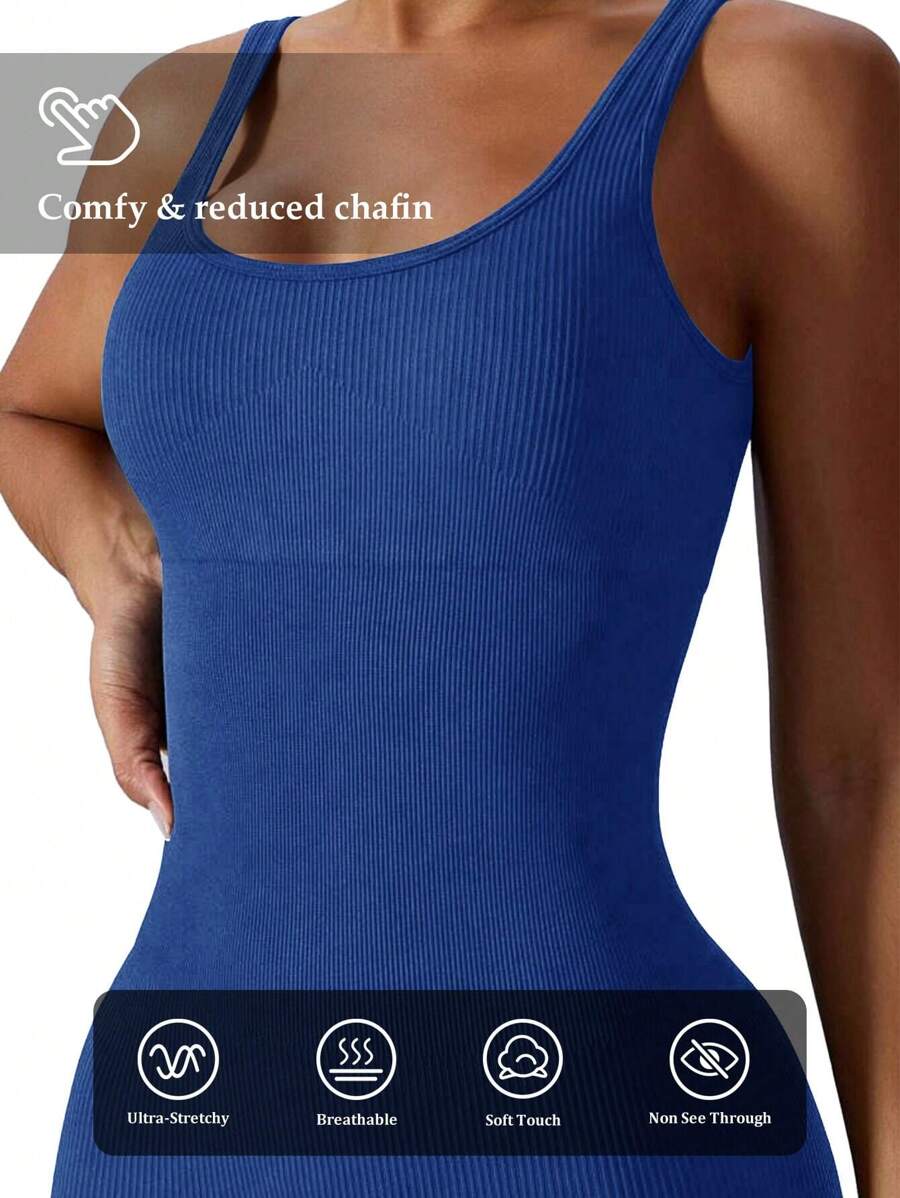 Yefecy 1 Peça Macacão Esportivo Sem Costura de Ioga, Fitness e Corrida, Cor Sólida e Alta Elasticidade, para Mulheres
