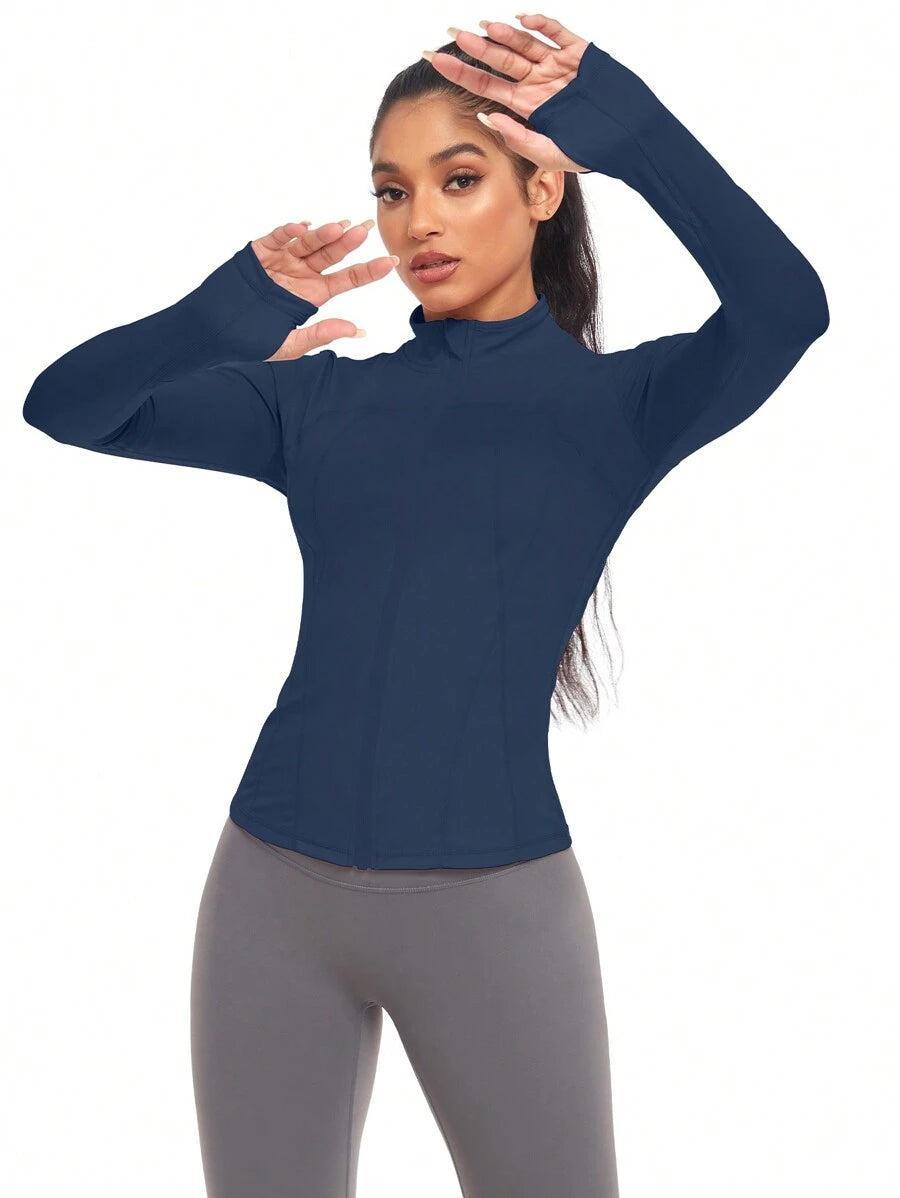 VUTRU 1 Peça Jaqueta Esportiva Feminina com Furo para o Polegar, Ajuste Slim para Corrida e Yoga