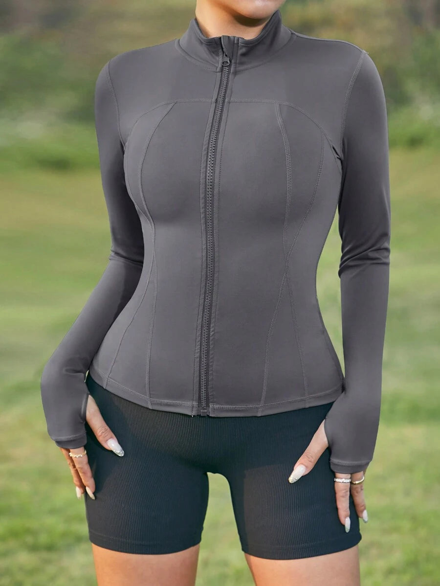 VUTRU 1 Peça Jaqueta Esportiva Feminina com Furo para o Polegar, Ajuste Slim para Corrida e Yoga