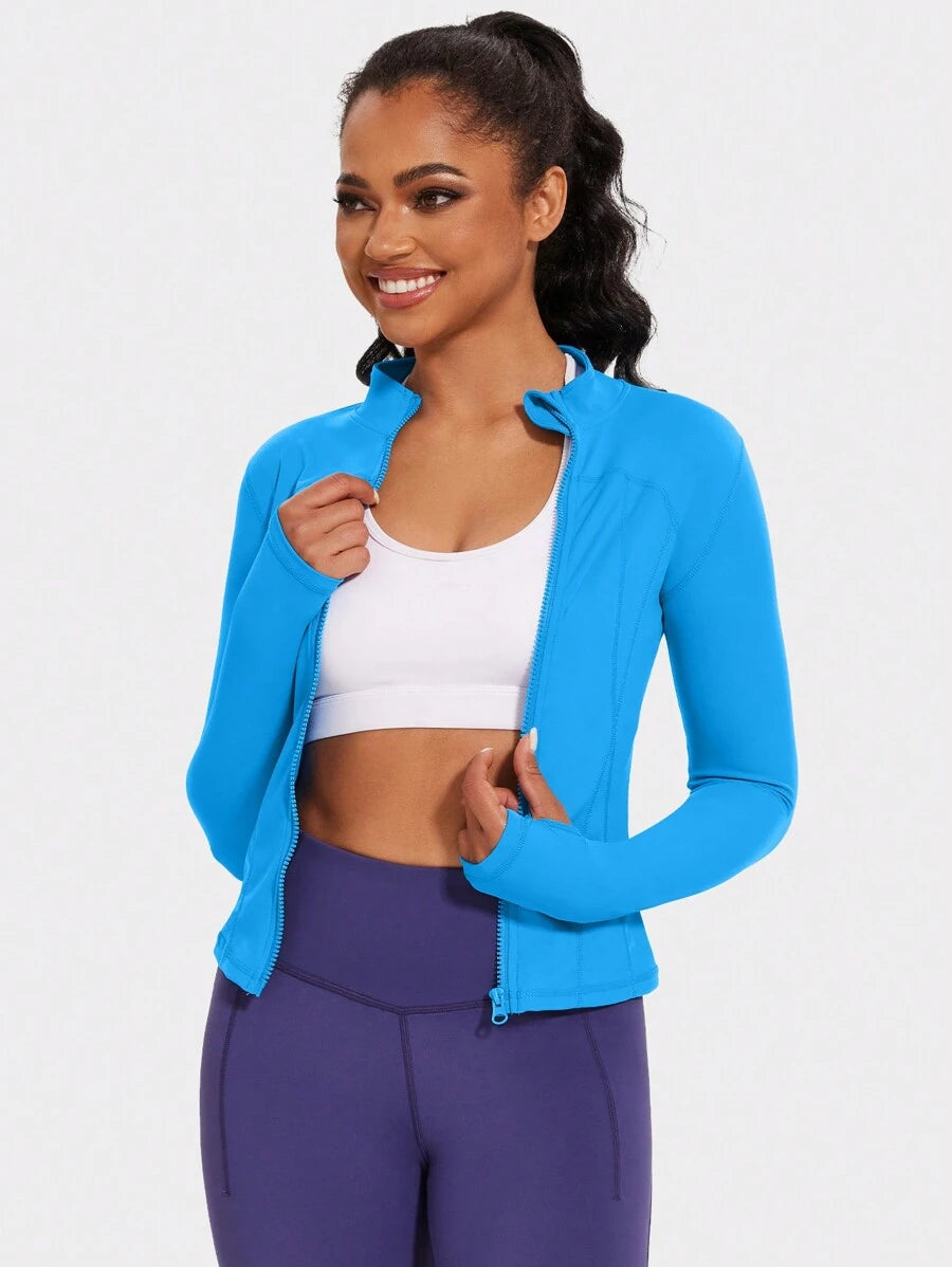 VUTRU 1 Peça Jaqueta Esportiva Feminina com Furo para o Polegar, Ajuste Slim para Corrida e Yoga