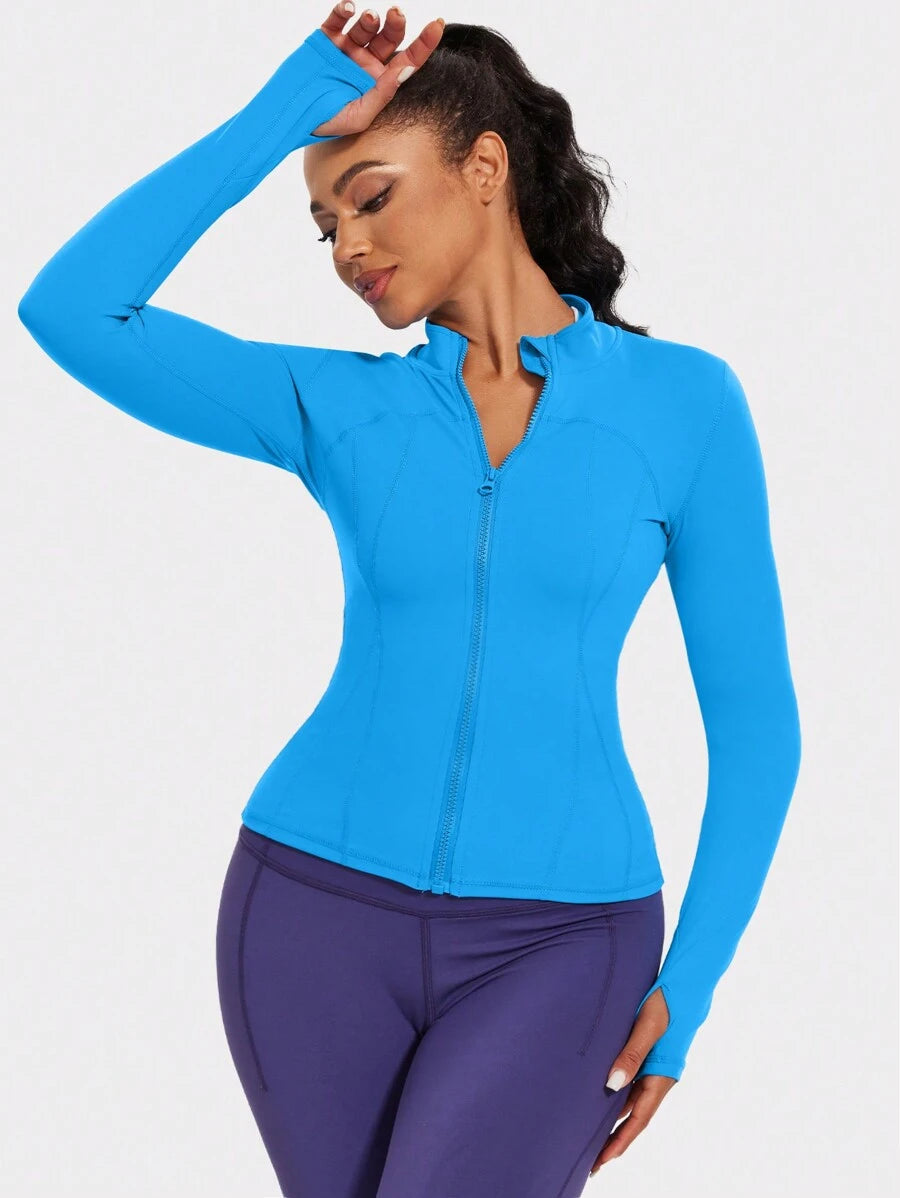 VUTRU 1 Peça Jaqueta Esportiva Feminina com Furo para o Polegar, Ajuste Slim para Corrida e Yoga