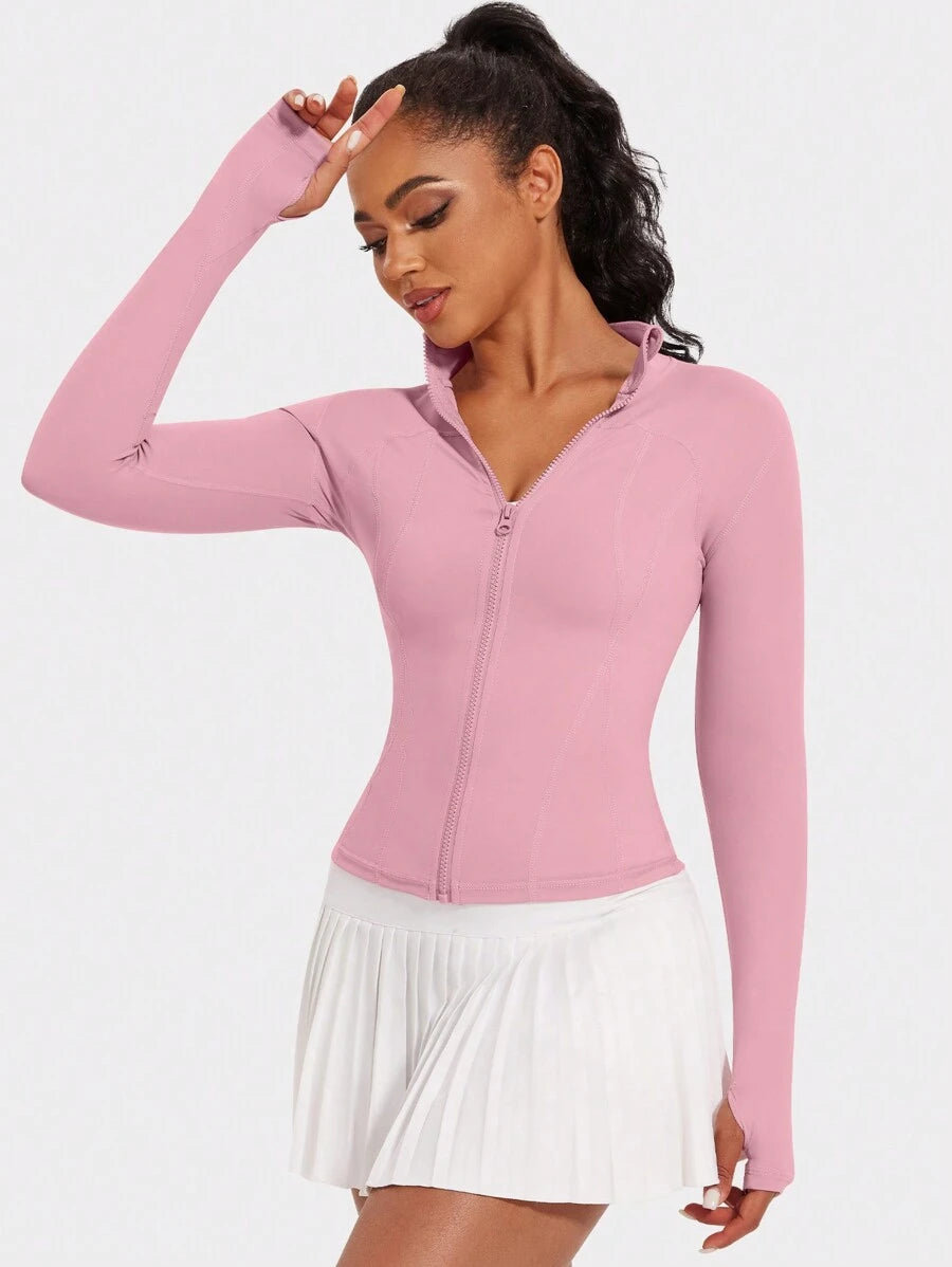 VUTRU 1 Peça Jaqueta Esportiva Feminina com Furo para o Polegar, Ajuste Slim para Corrida e Yoga