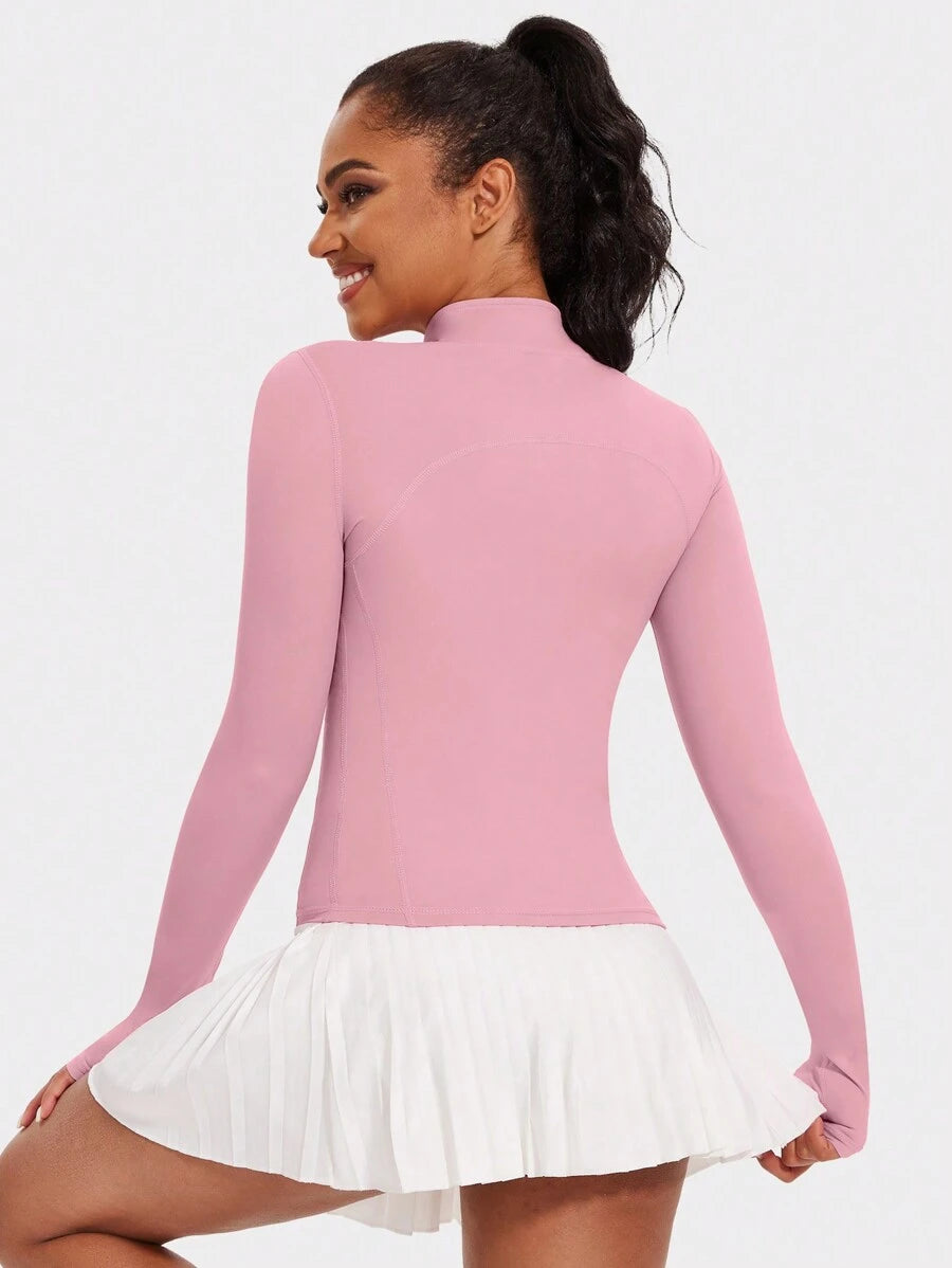 VUTRU 1 Peça Jaqueta Esportiva Feminina com Furo para o Polegar, Ajuste Slim para Corrida e Yoga