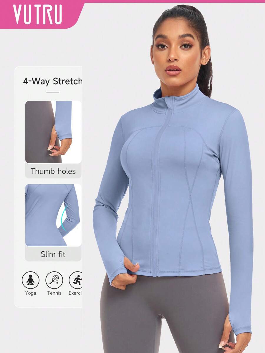 VUTRU 1 Peça Jaqueta Esportiva Feminina com Furo para o Polegar, Ajuste Slim para Corrida e Yoga