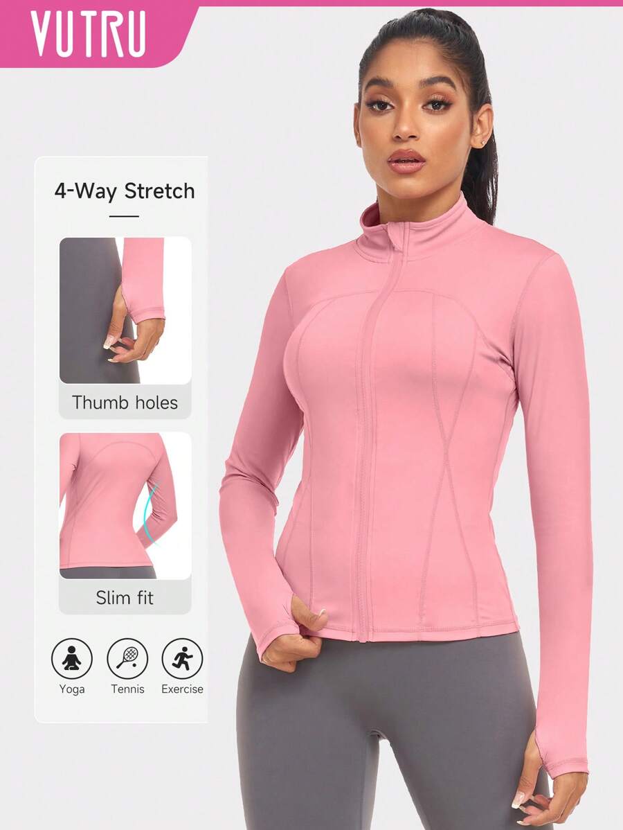 VUTRU 1 Peça Jaqueta Esportiva Feminina com Furo para o Polegar, Ajuste Slim para Corrida e Yoga