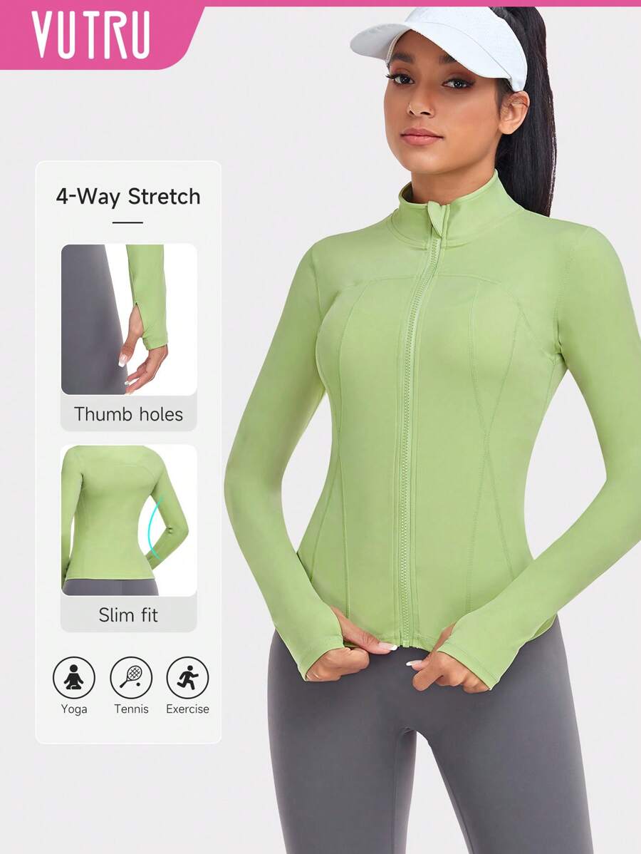 VUTRU 1 Peça Jaqueta Esportiva Feminina com Furo para o Polegar, Ajuste Slim para Corrida e Yoga