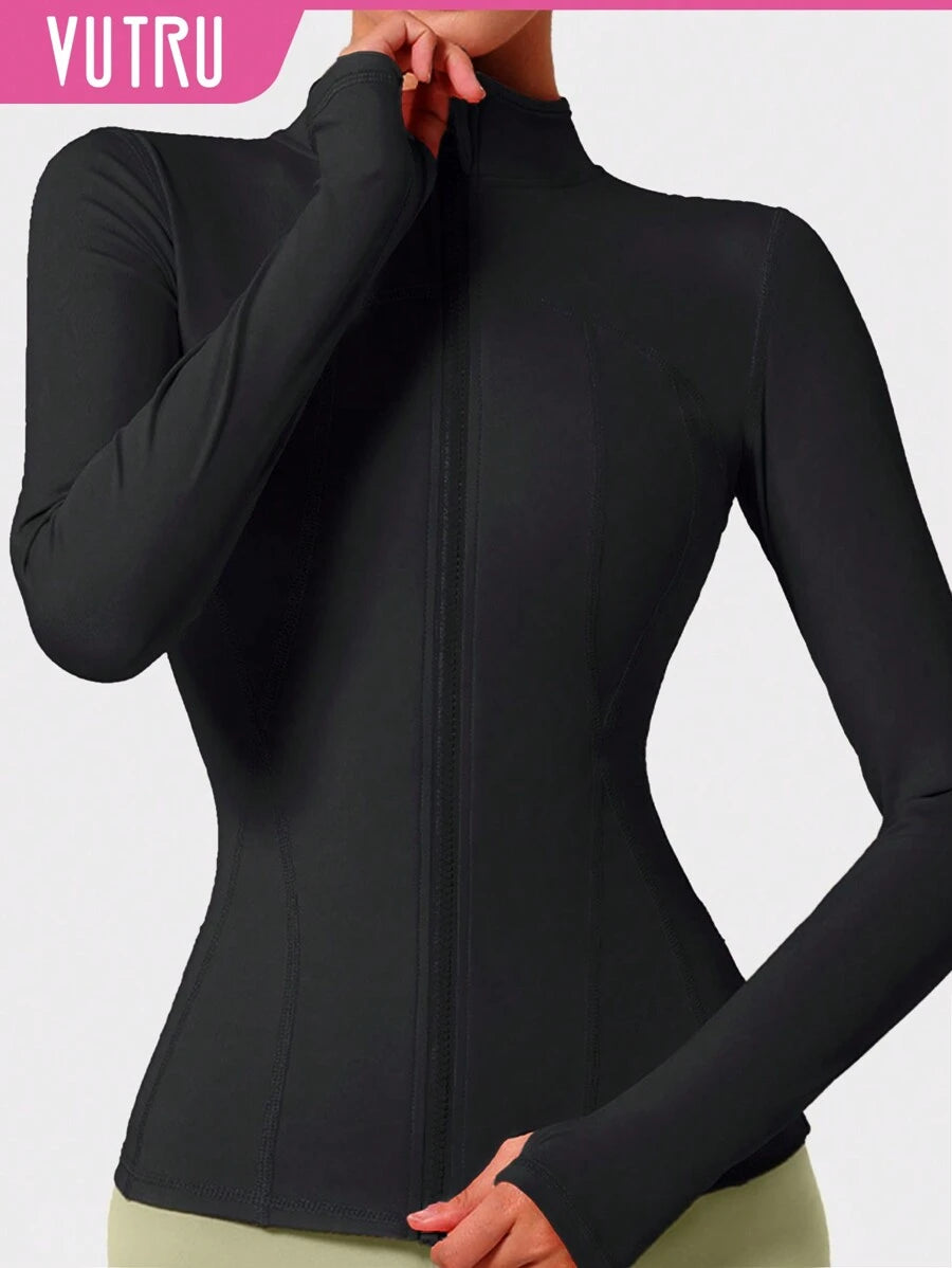 VUTRU 1 Peça Jaqueta Esportiva Feminina com Furo para o Polegar, Ajuste Slim para Corrida e Yoga