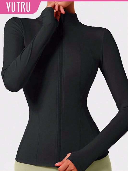 VUTRU 1 Peça Jaqueta Esportiva Feminina com Furo para o Polegar, Ajuste Slim para Corrida e Yoga