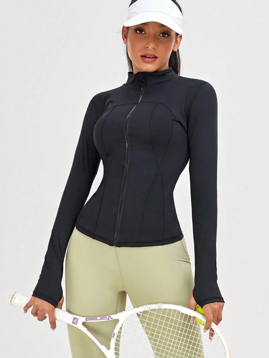 VUTRU 1 Peça Jaqueta Esportiva Feminina com Furo para o Polegar, Ajuste Slim para Corrida e Yoga