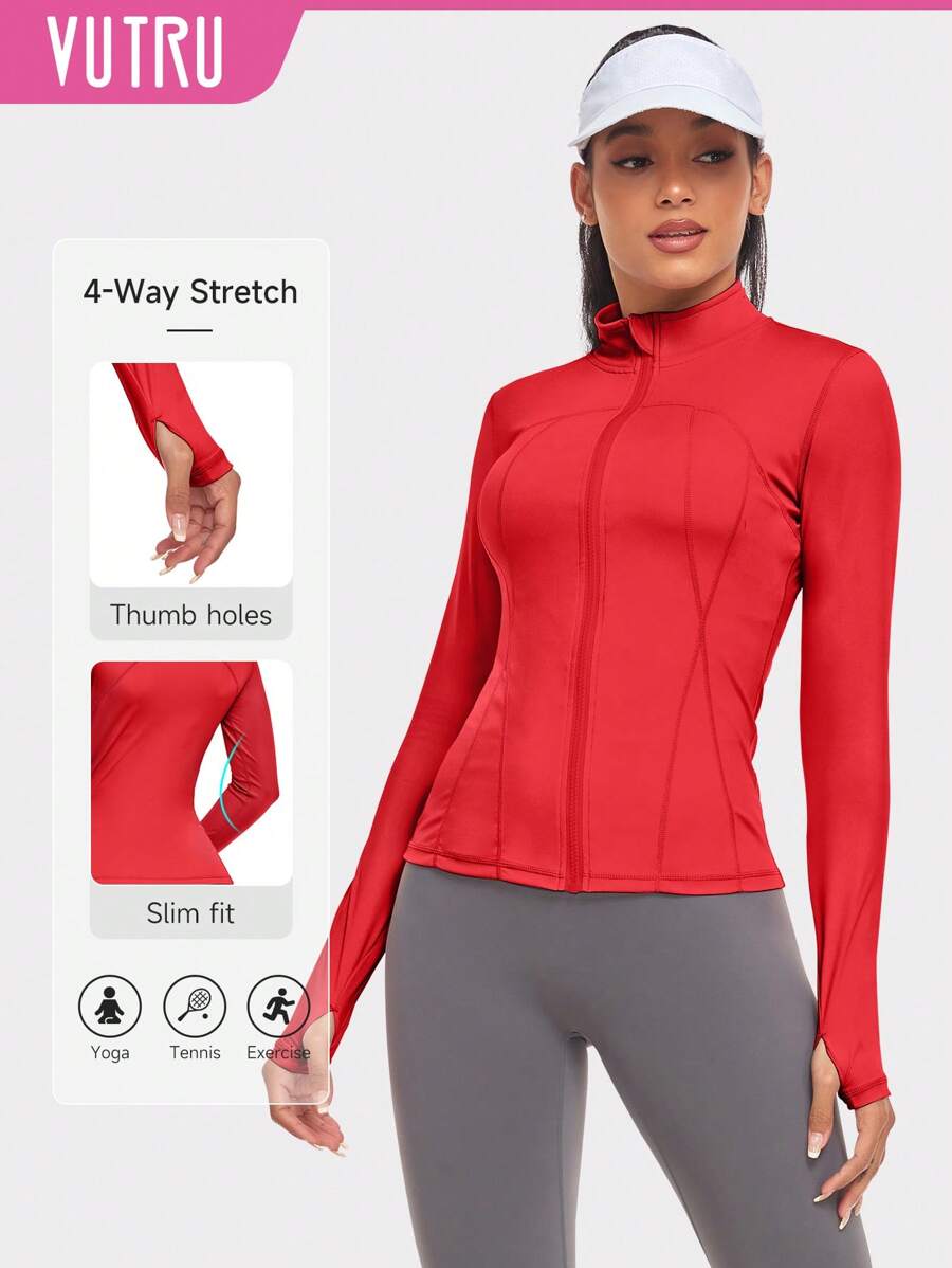 VUTRU 1 Peça Jaqueta Esportiva Feminina com Furo para o Polegar, Ajuste Slim para Corrida e Yoga