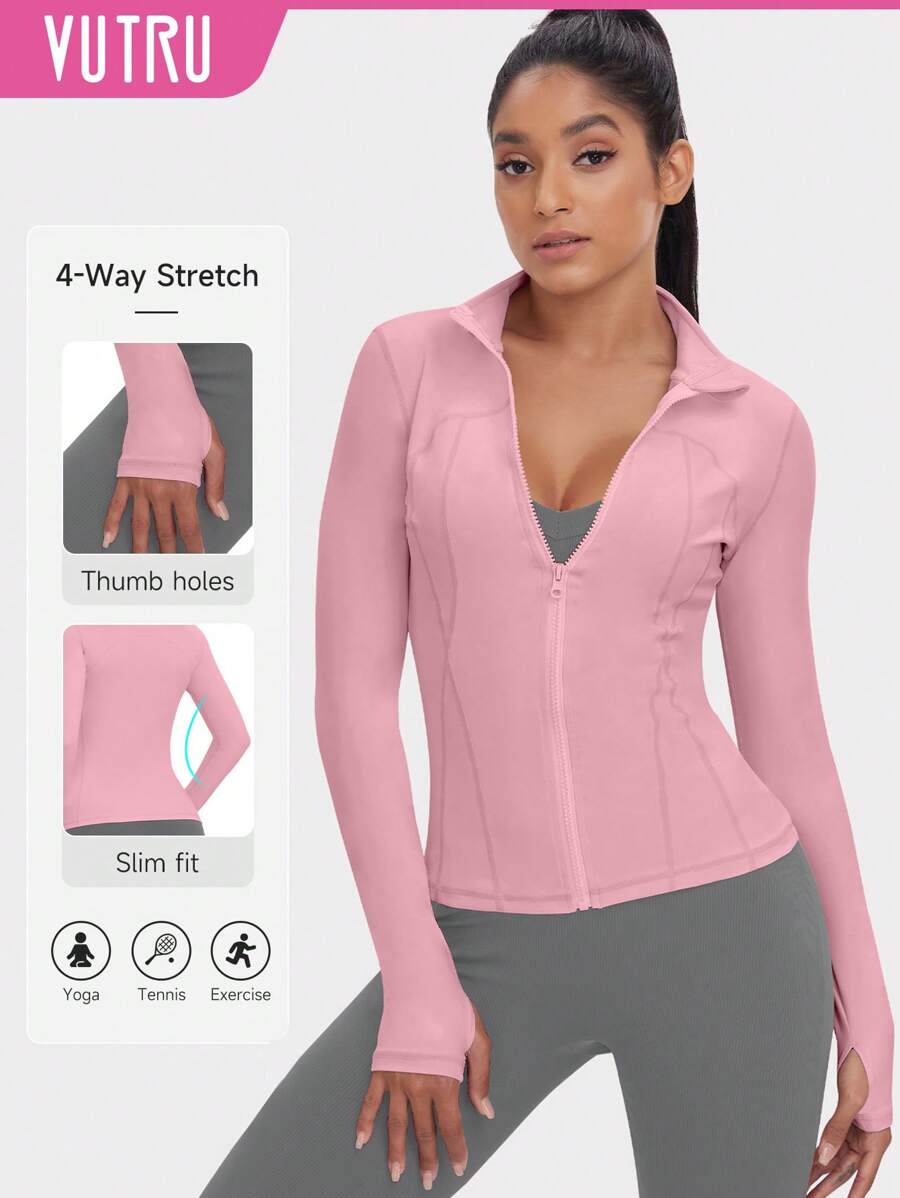 VUTRU 1 Peça Jaqueta Esportiva Feminina com Furo para o Polegar, Ajuste Slim para Corrida e Yoga