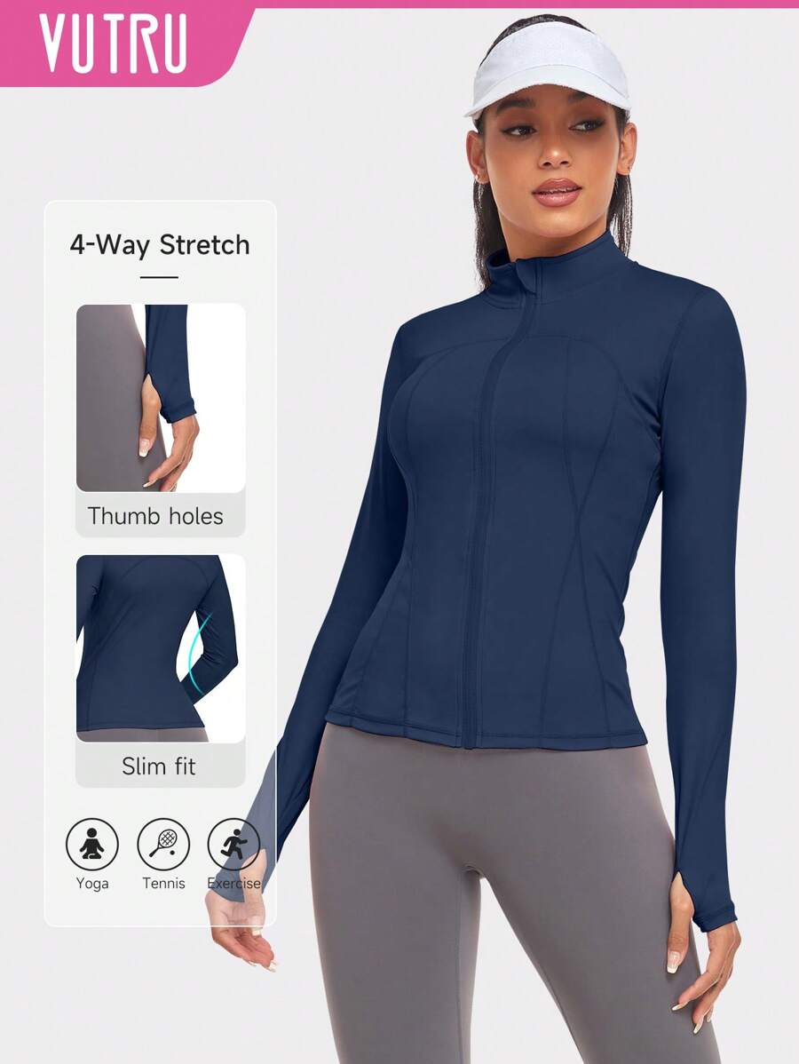 VUTRU 1 Peça Jaqueta Esportiva Feminina com Furo para o Polegar, Ajuste Slim para Corrida e Yoga