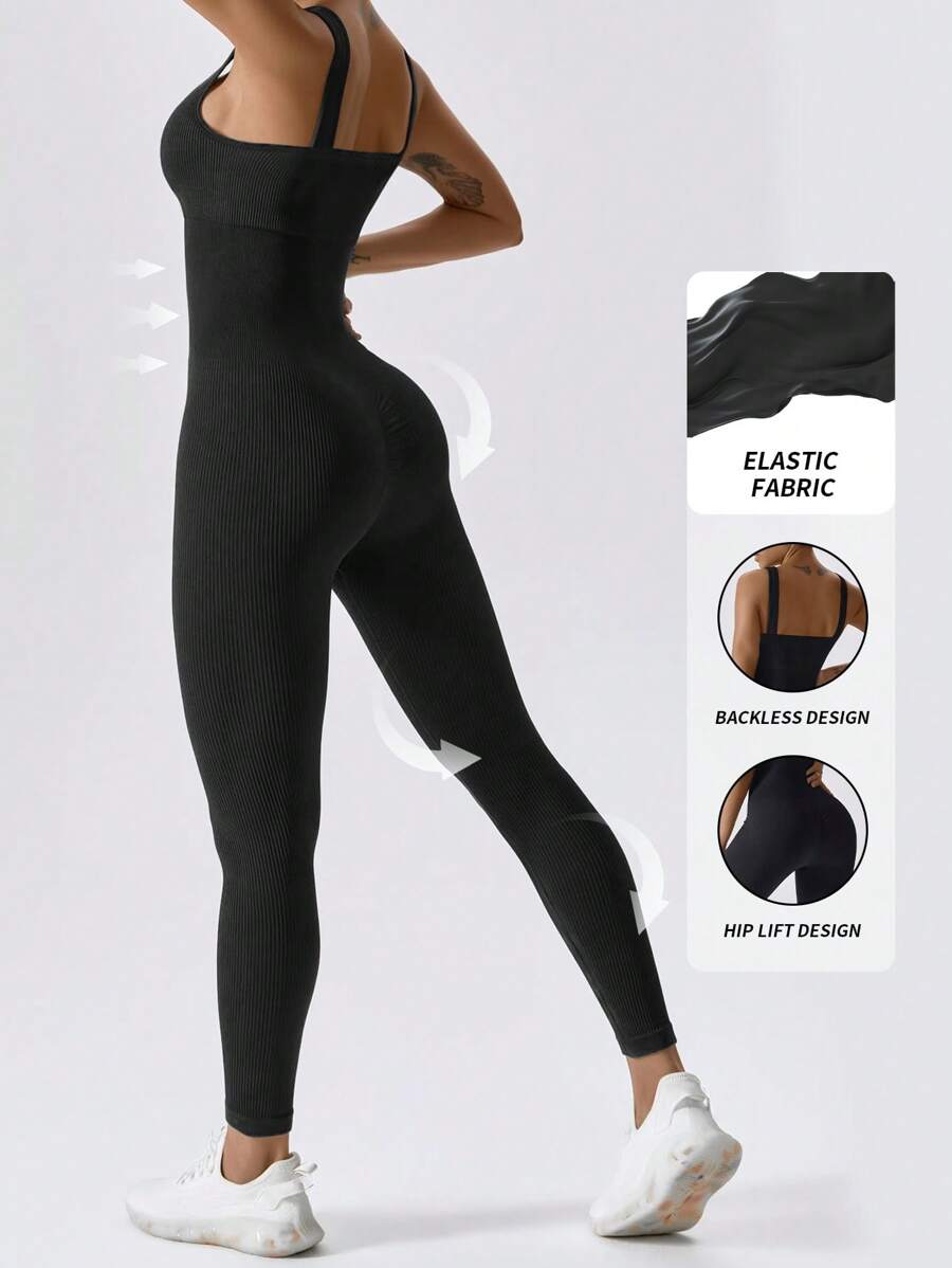 Yefecy 1 Peça Macacão Esportivo Sem Costura de Ioga, Fitness e Corrida, Cor Sólida e Alta Elasticidade, para Mulheres