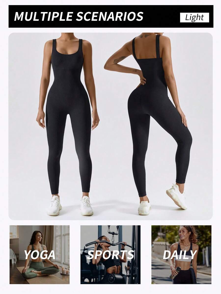 Yefecy 1 Peça Macacão Esportivo Sem Costura de Ioga, Fitness e Corrida, Cor Sólida e Alta Elasticidade, para Mulheres