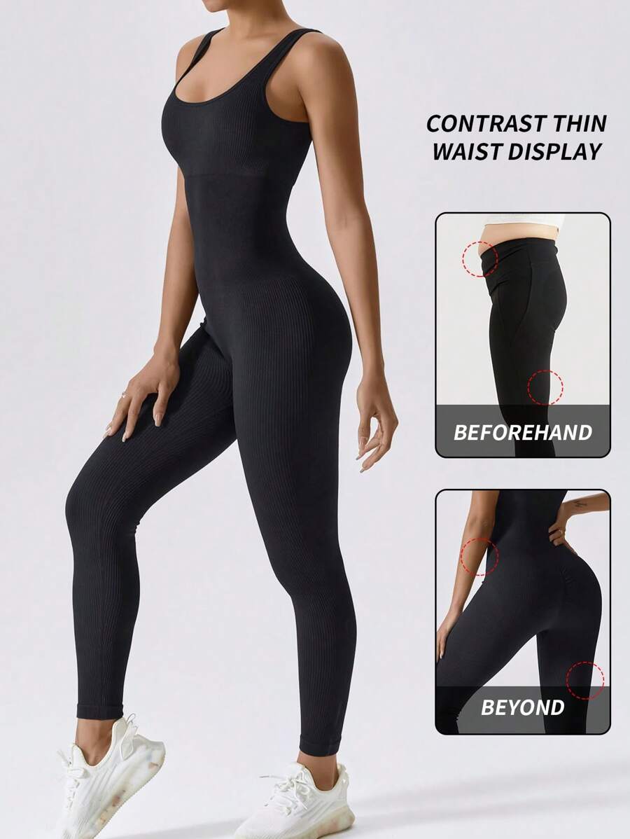 Yefecy 1 Peça Macacão Esportivo Sem Costura de Ioga, Fitness e Corrida, Cor Sólida e Alta Elasticidade, para Mulheres