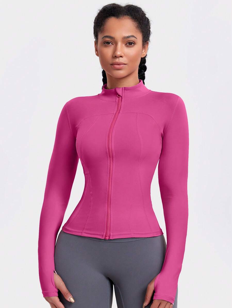 VUTRU 1 Peça Jaqueta Esportiva Feminina com Furo para o Polegar, Ajuste Slim para Corrida e Yoga