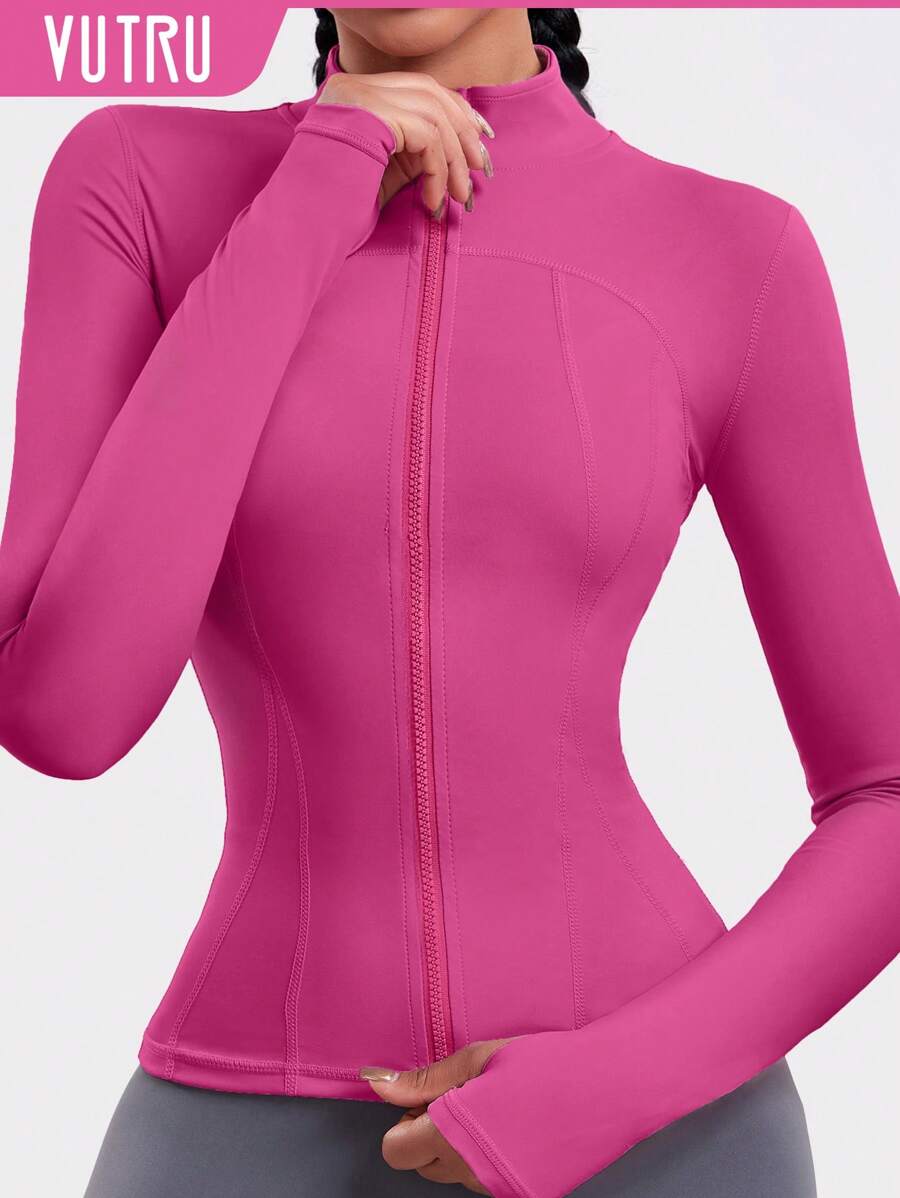 VUTRU 1 Peça Jaqueta Esportiva Feminina com Furo para o Polegar, Ajuste Slim para Corrida e Yoga